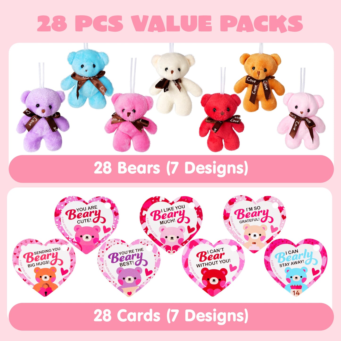 JOYIN 28-Pack Valentines Mini Plush with Heart Cards – Classroom Gifts & Party Favors