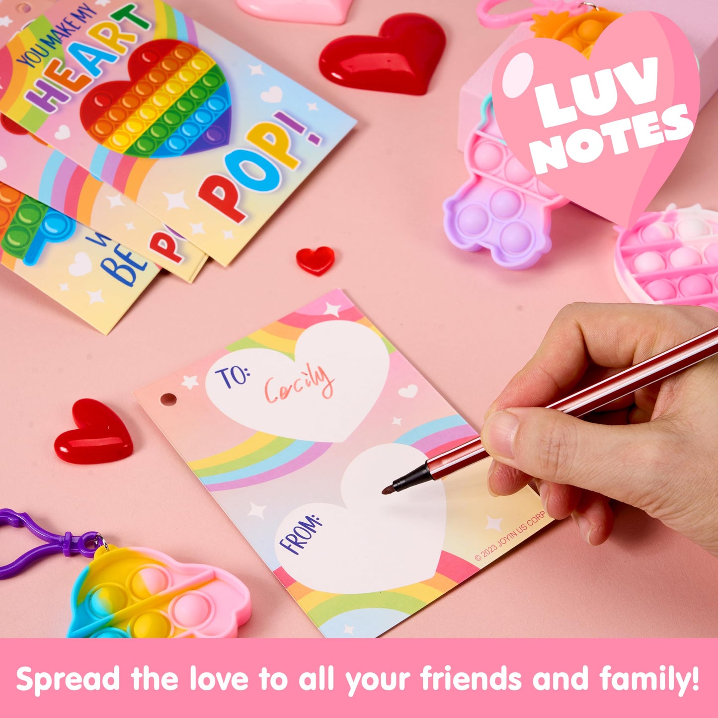 JOYIN 30 Packs Valentine’s Day Gift Cards with Pop Bubble Keychains – 6 Designs Fidget Toys for Kids