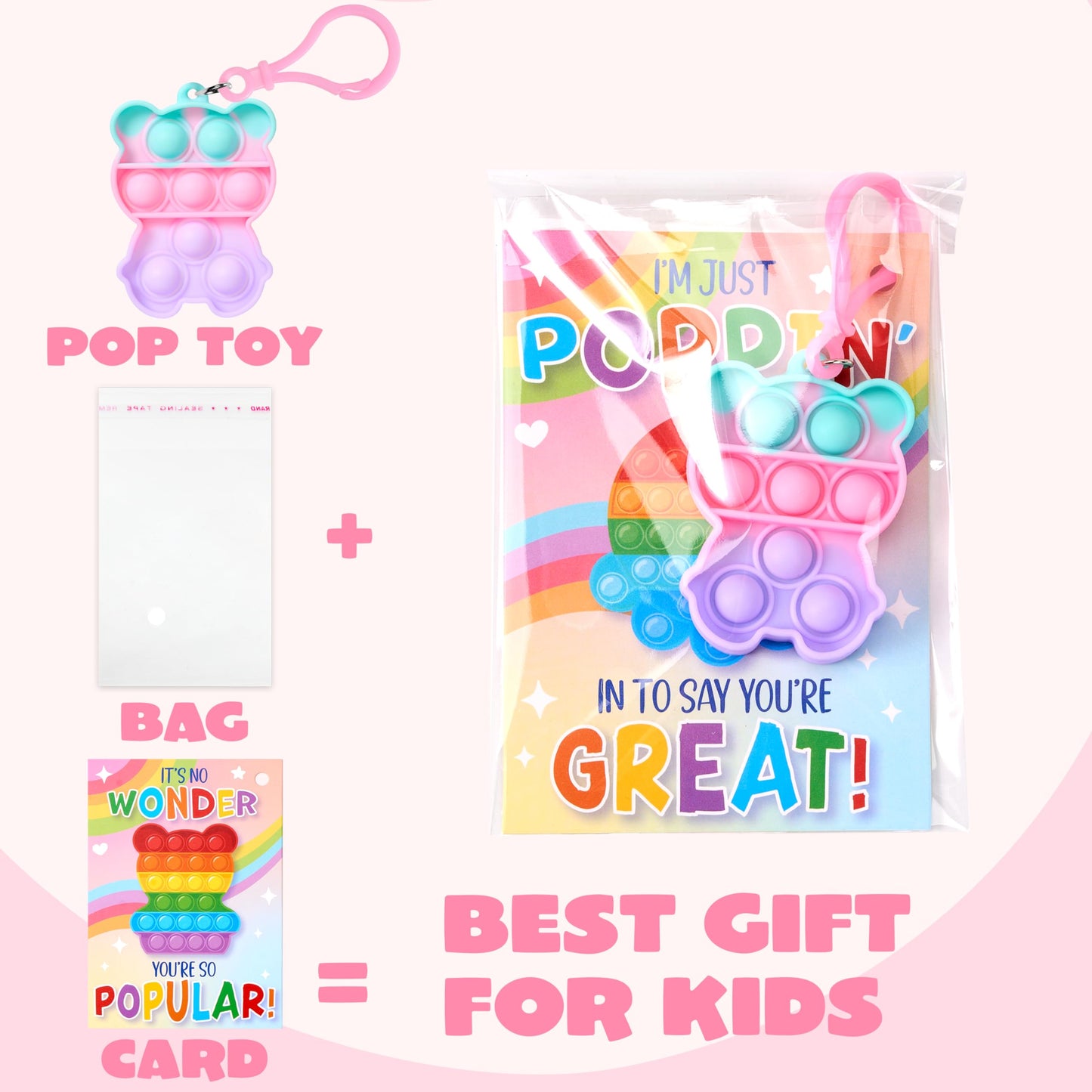 JOYIN 30 Packs Valentine’s Day Gift Cards with Pop Bubble Keychains – 6 Designs Fidget Toys for Kids
