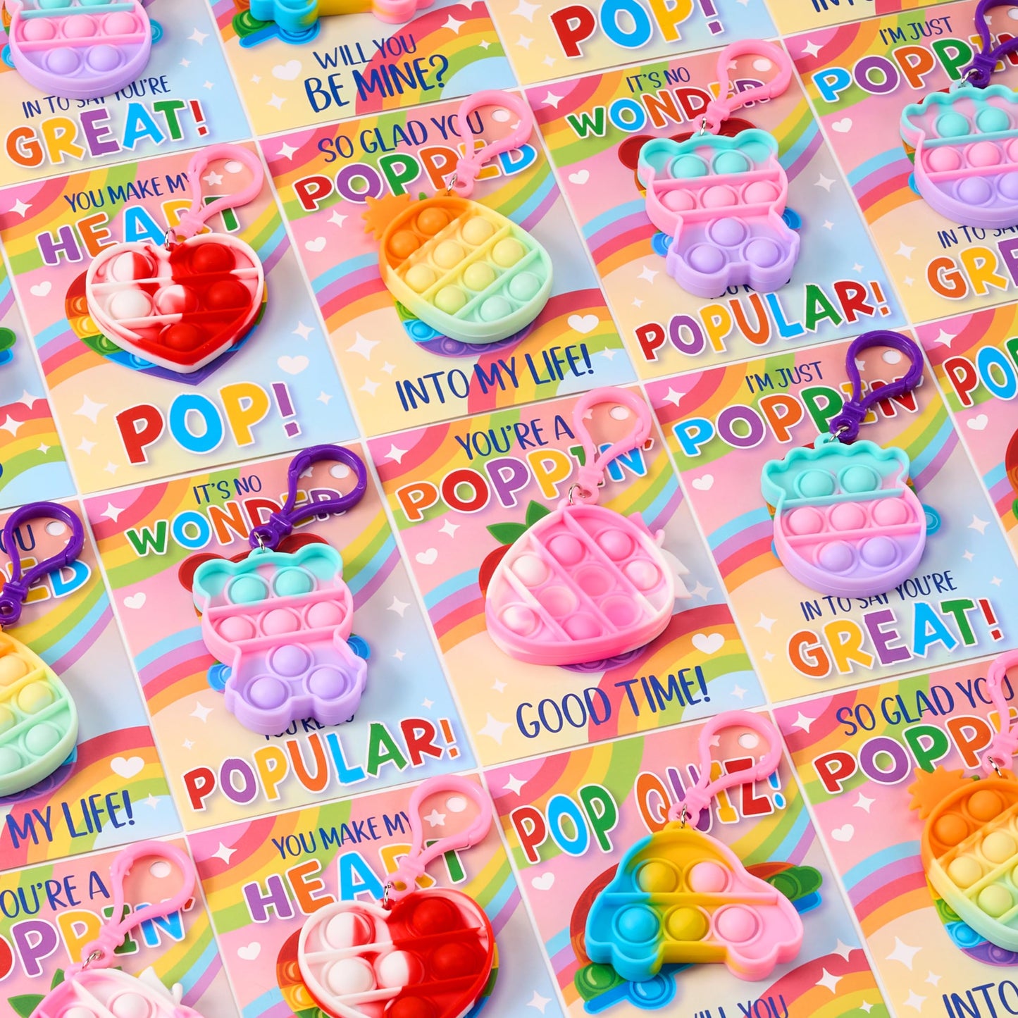 JOYIN 30 Packs Valentine’s Day Gift Cards with Pop Bubble Keychains – 6 Designs Fidget Toys for Kids