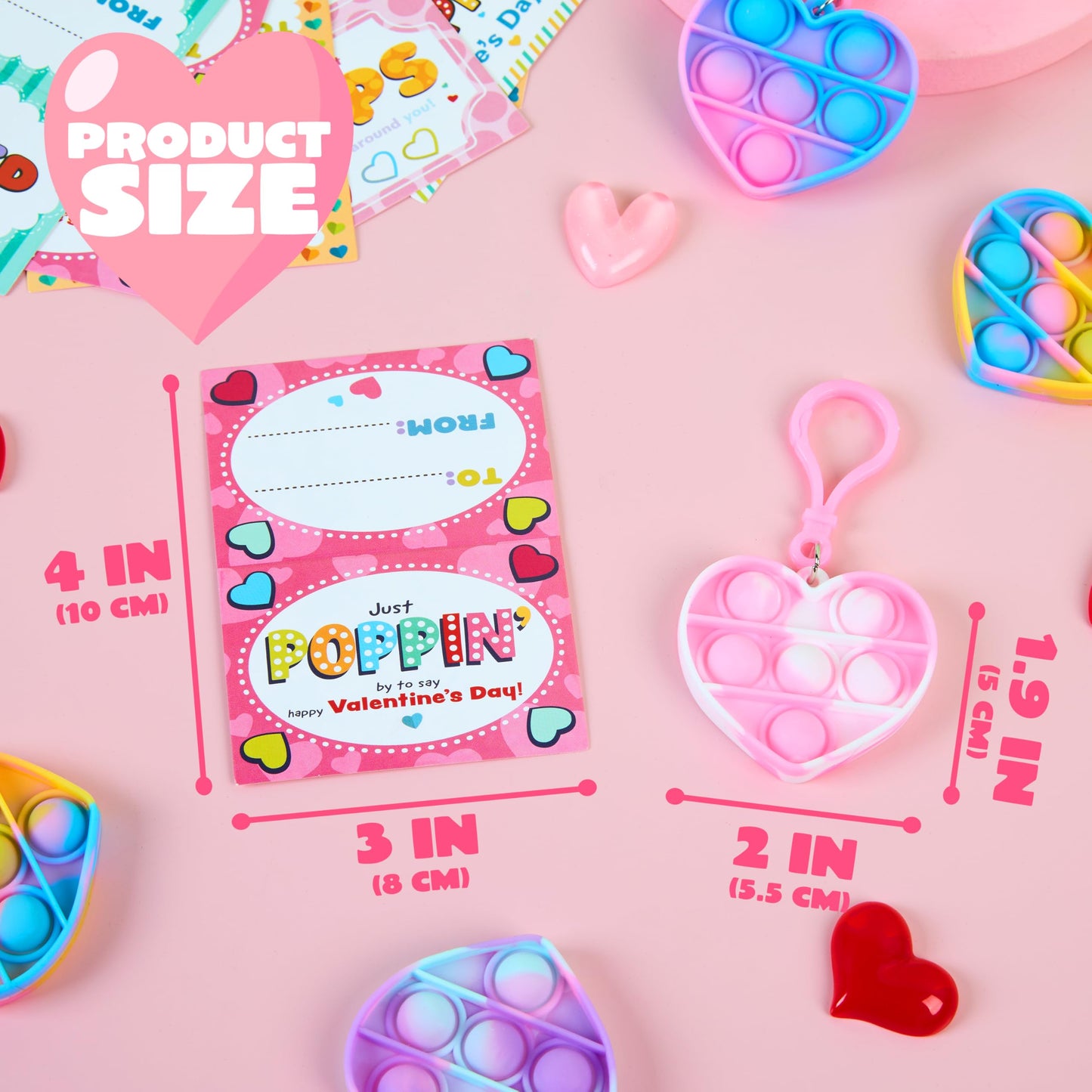 JOYIN 30 Pack Valentines Gift Cards with Pop Fidget Keychains | Stress-Relief Toys & Classroom Prizes