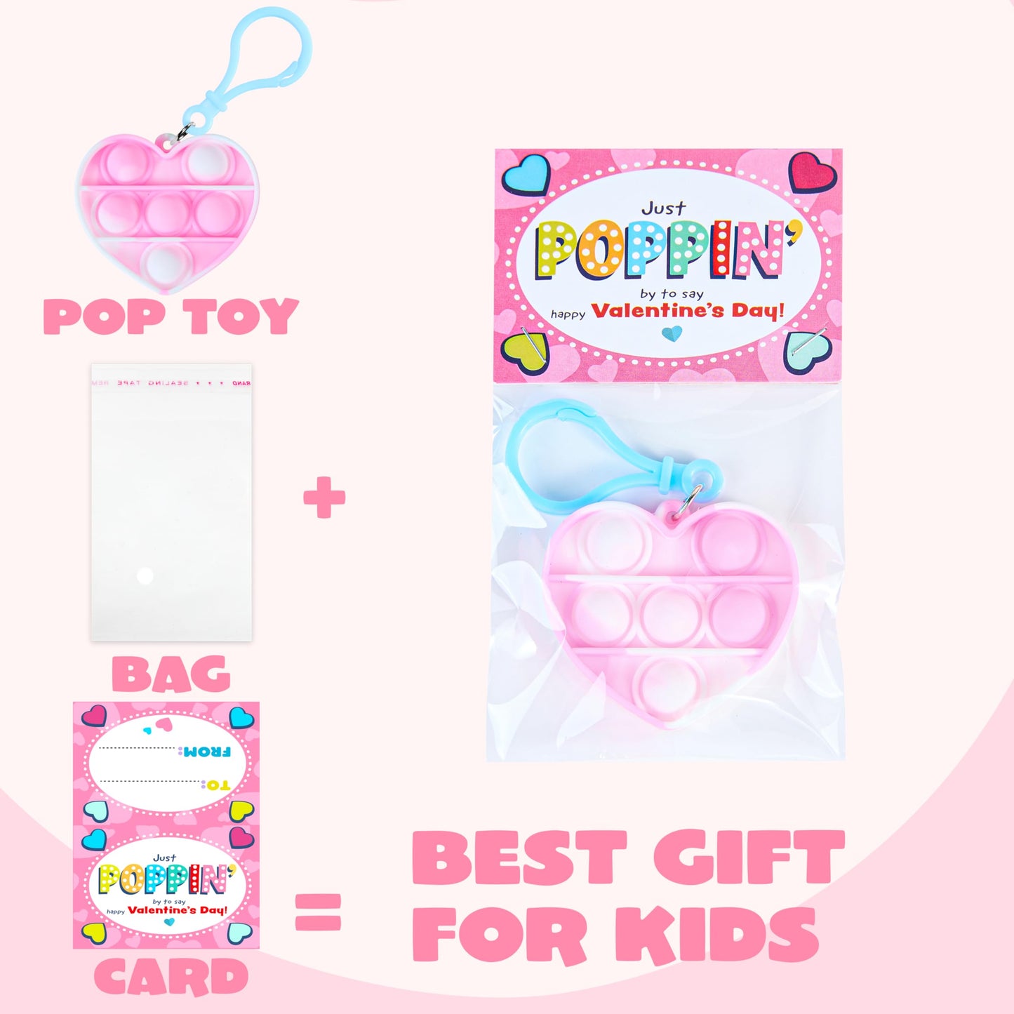 JOYIN 30 Pack Valentines Gift Cards with Pop Fidget Keychains | Stress-Relief Toys & Classroom Prizes