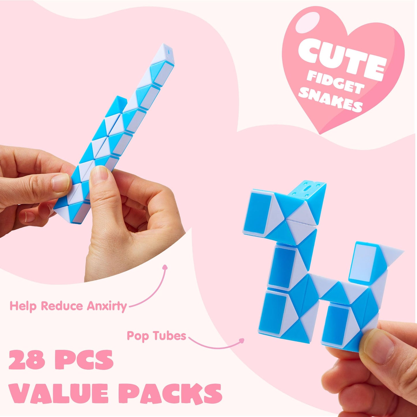 JOYIN 28-Pack Valentine's Day Cards with Snake Twist Toys – Classroom Prizes & Party Favors