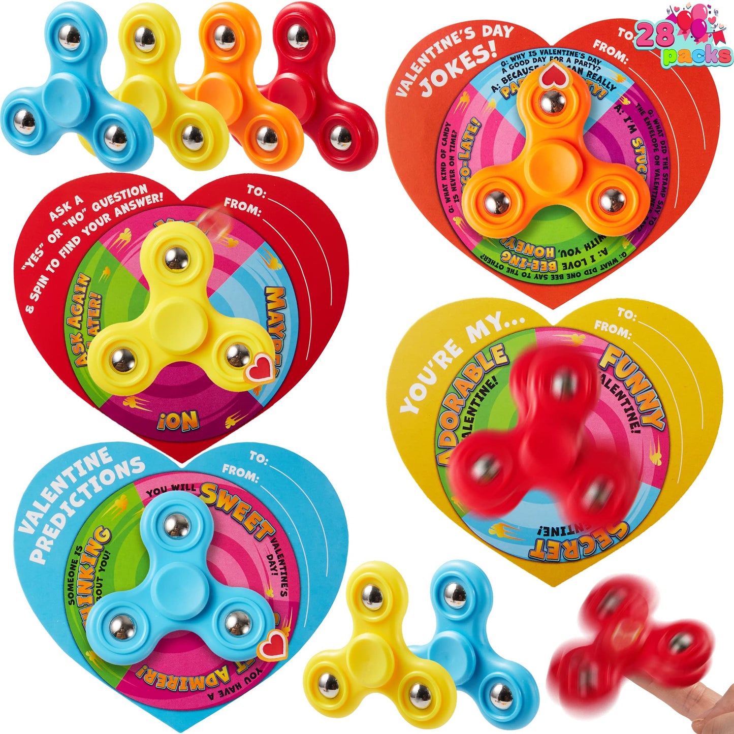 JOYIN 28 PCS Valentine Gift Cards with Fidget Spinner – Party Favors