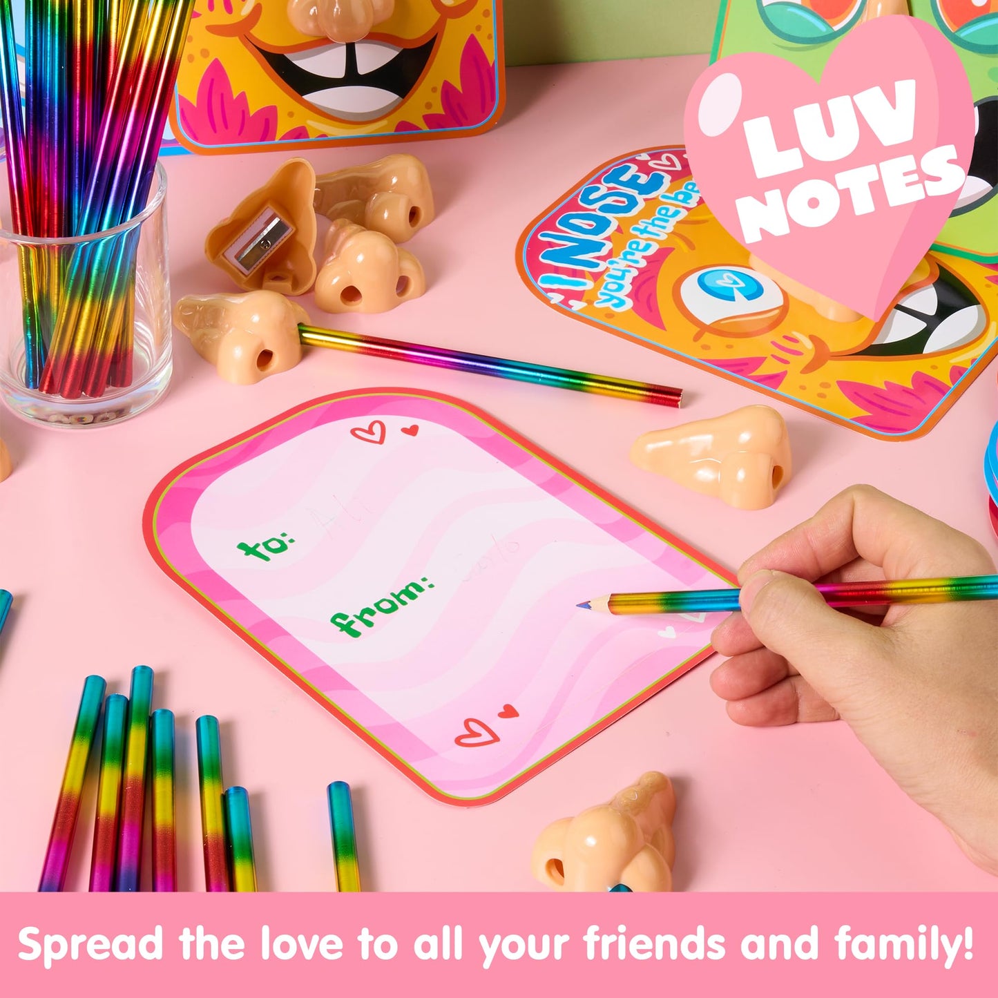 JOYIN 28PCS Valentines Day Stationery Set – Funny Nose Cards & Pencils for Classrooms