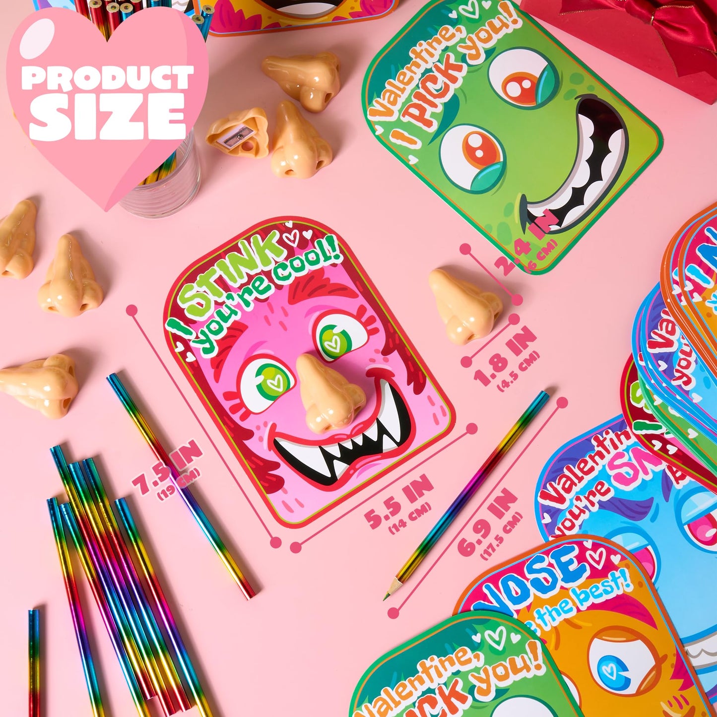 JOYIN 28PCS Valentines Day Stationery Set – Funny Nose Cards & Pencils for Classrooms