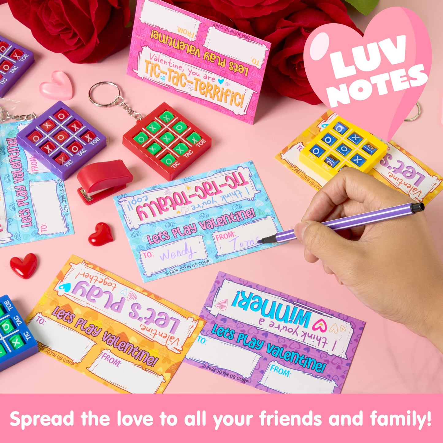 JOYIN 36 Valentines Gift Cards with Tic-Tac-Toe Keychains – Party Favors & Classroom Prizes