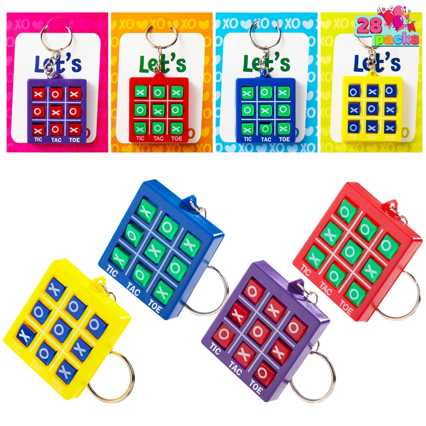 JOYIN 28 Pcs Valentine's Day Gift Cards with Tic-Tac-Toe Keychains – Classroom Prizes & Gifts