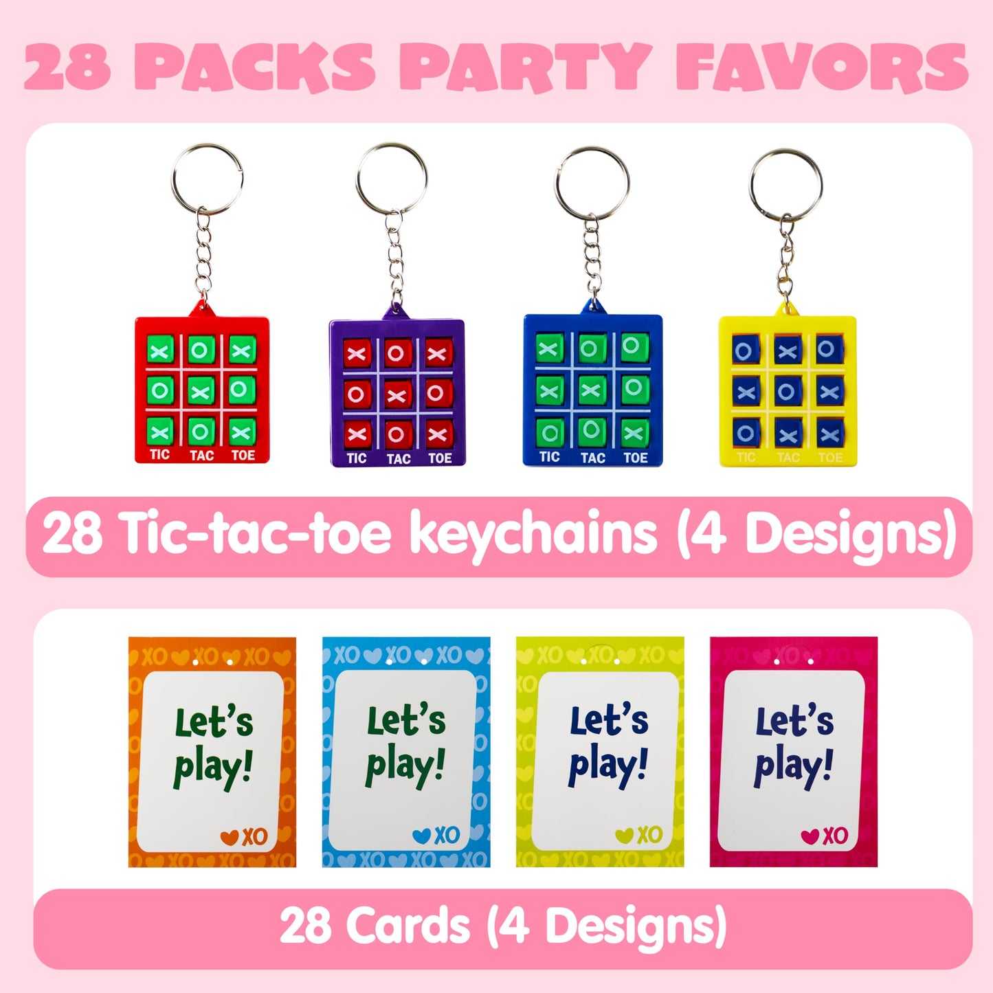 JOYIN 28 Pcs Valentine's Day Gift Cards with Tic-Tac-Toe Keychains – Classroom Prizes & Gifts