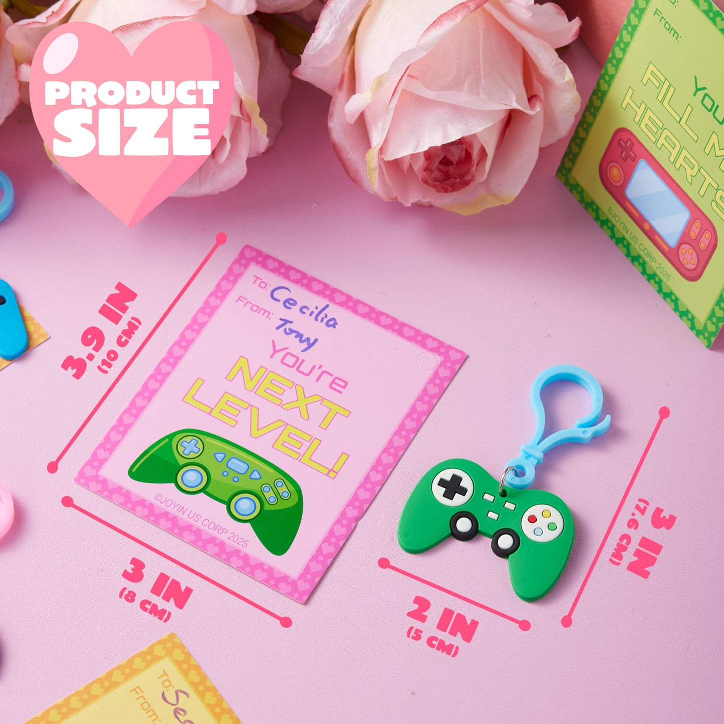 JOYIN 28 Pcs Valentines Day Gift Cards with Video Game Keychains
