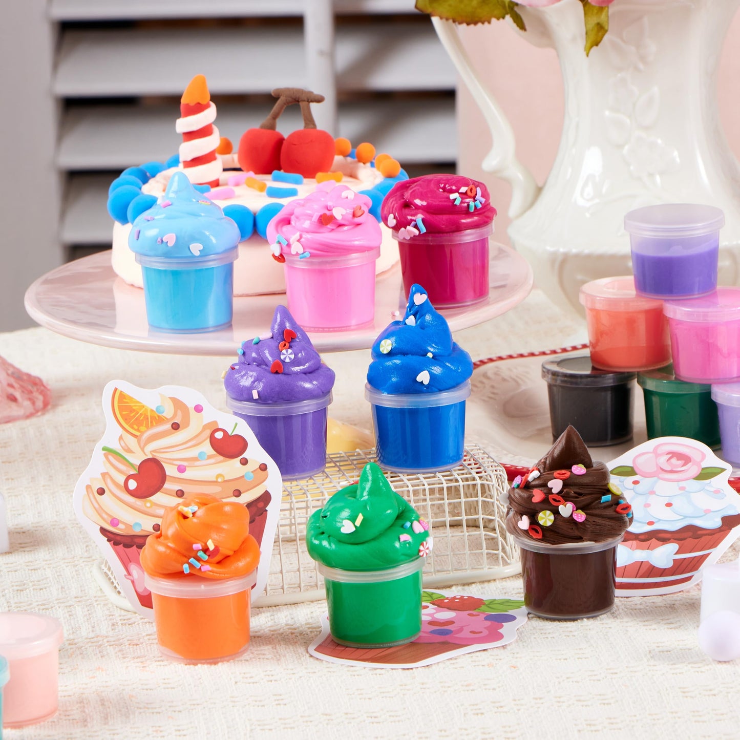 JOYIN 30 Pcs Valentines Day Butter Slime Set with Rubber Slices & Dessert Cards | Soft, Non-Sticky Stress Relief Slime