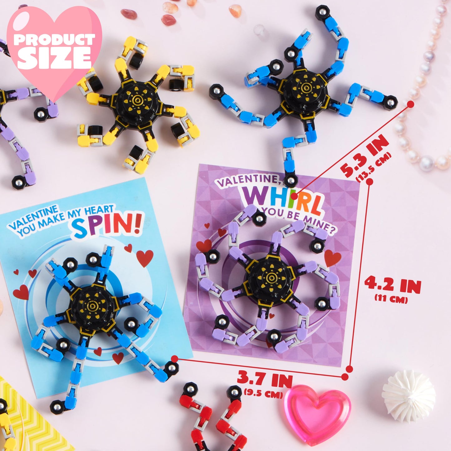 JOYIN 36-Pack Valentine's Gift Cards with Fidget Spinners – Deformable DIY Spinners for Kids