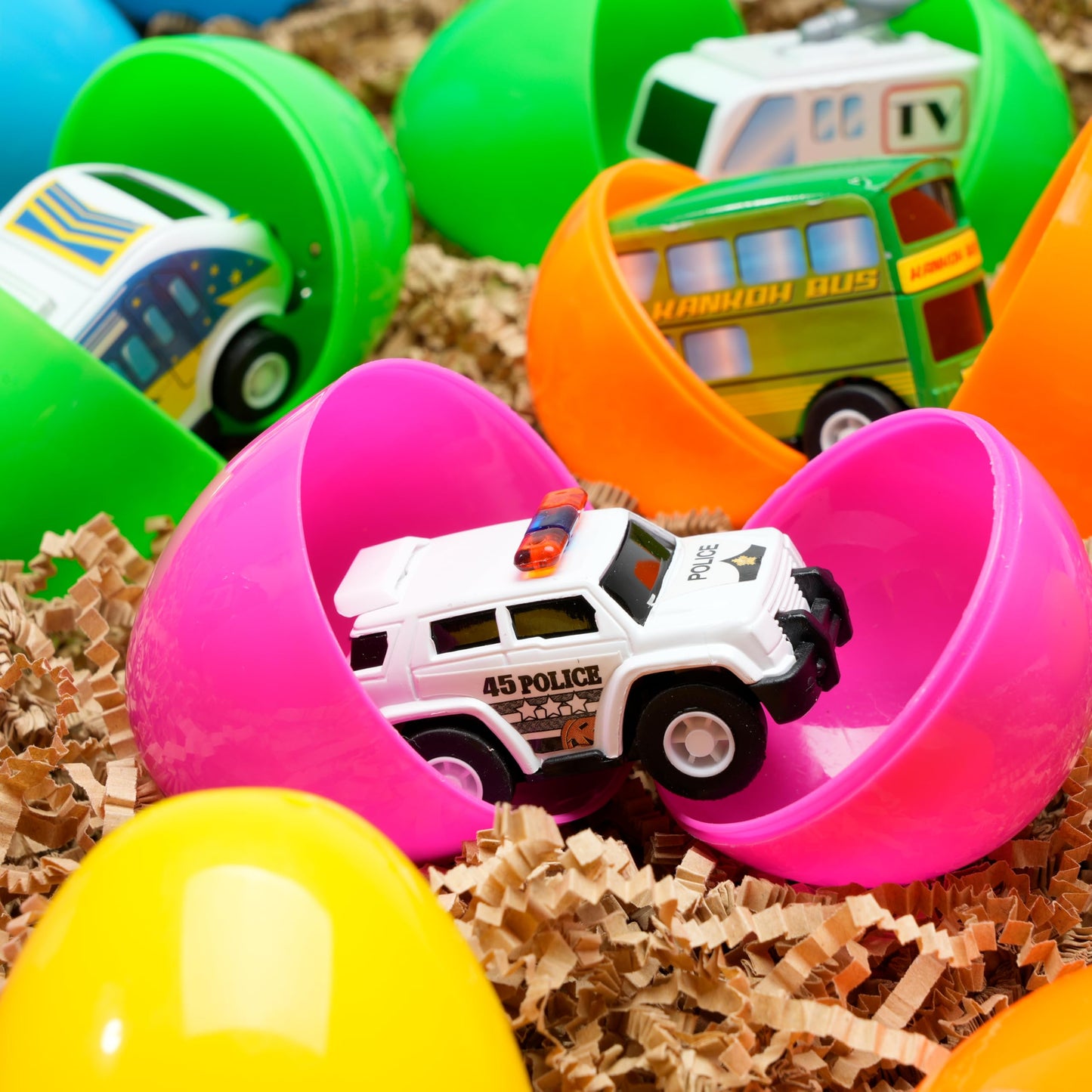 JOYIN 12 Pcs Prefilled Easter Eggs with Alloy Pull Back Cars – Easter Egg Hunt Toys & Basket Stuffers