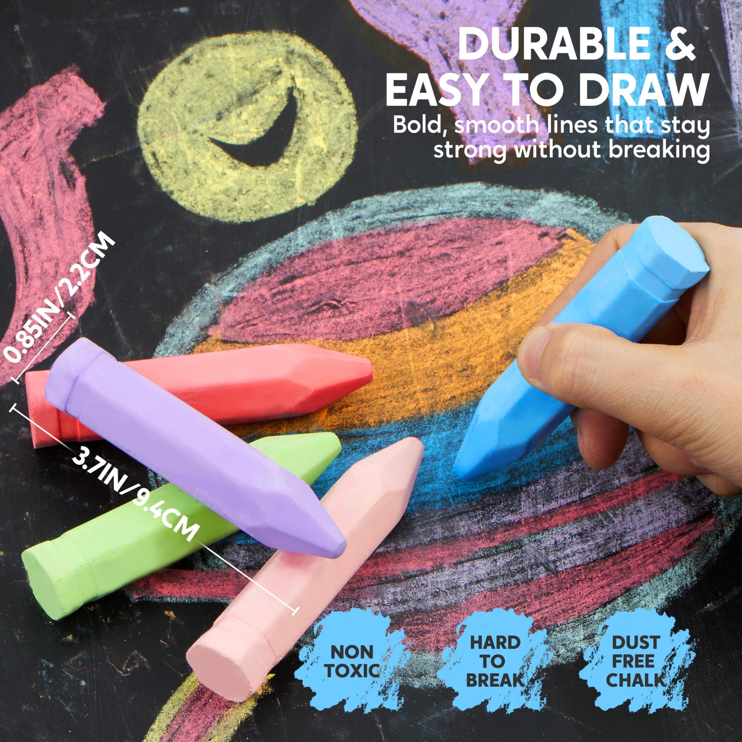 JOYIN 144 Pcs Cone Shaped Washable Chalk Set — 12 Colors, Non-Toxic, Outdoor Art for Kids