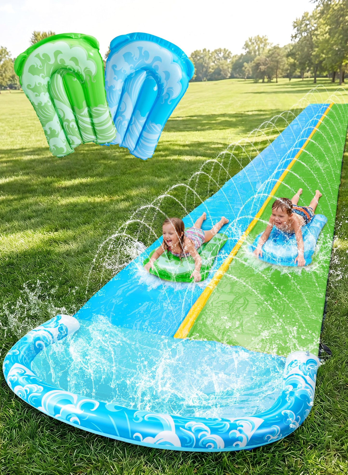 JOYIN 32.5ft Water Slide with 2 Inflatable Boards – Extra Long Double Lawn Waterslide
