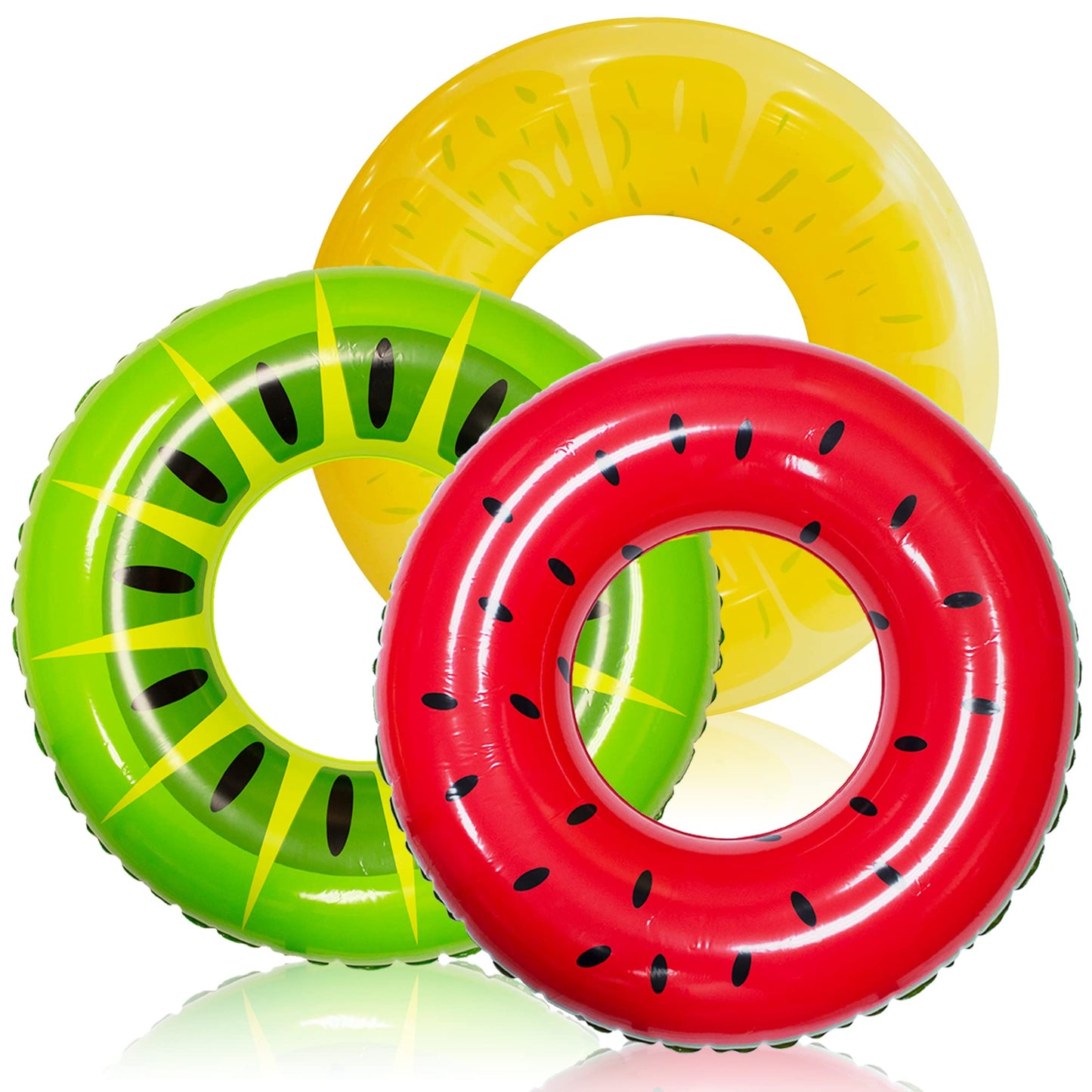JOYIN Inflatable Swim Tube Raft (3 Pack) – Watermelon, Kiwi & Lemon Rings for Pool Parties