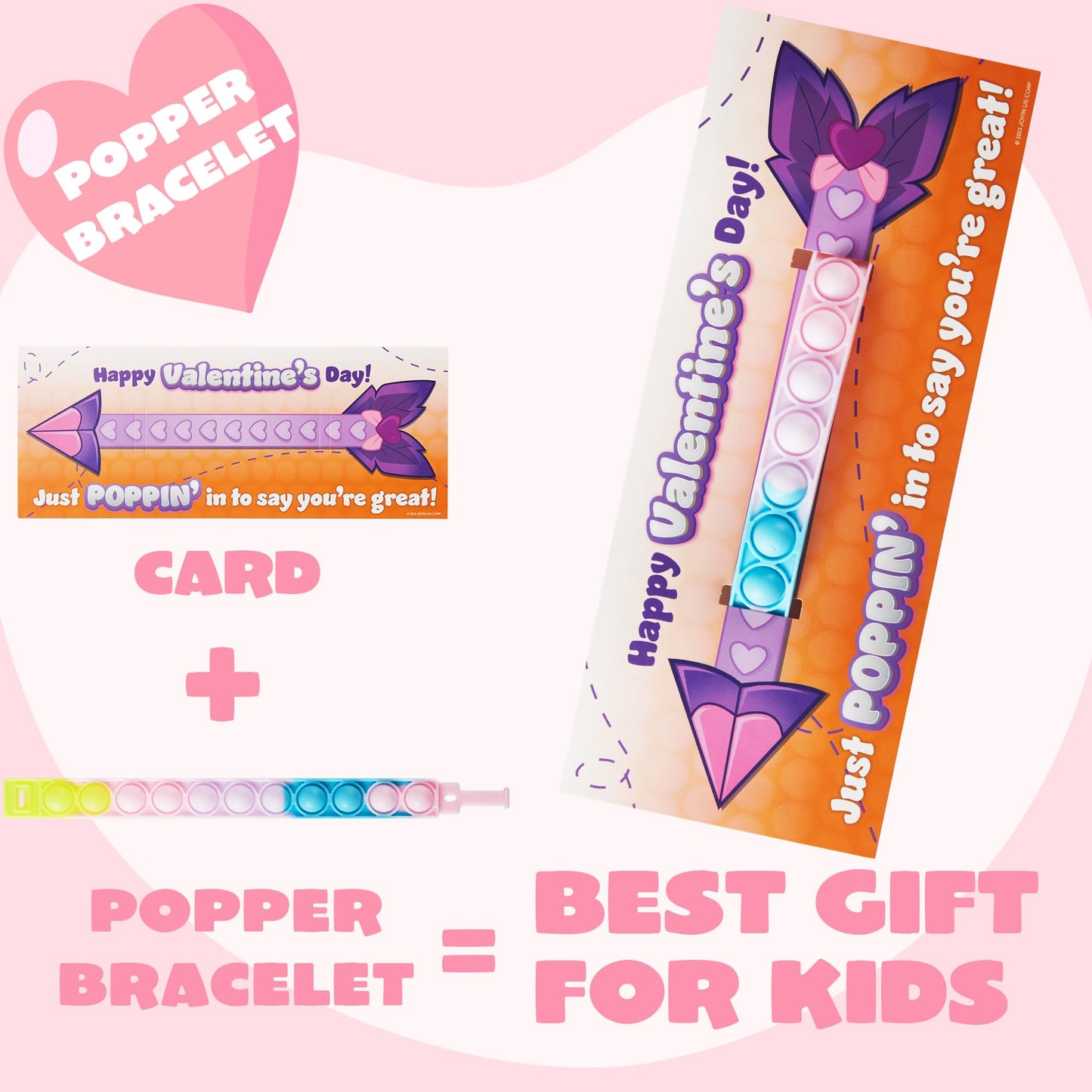 JOYIN 28-Pack Valentine's Gift Cards with Pop Bubble Bracelet – Fidget Wristbands for Kids, Class Prizes
