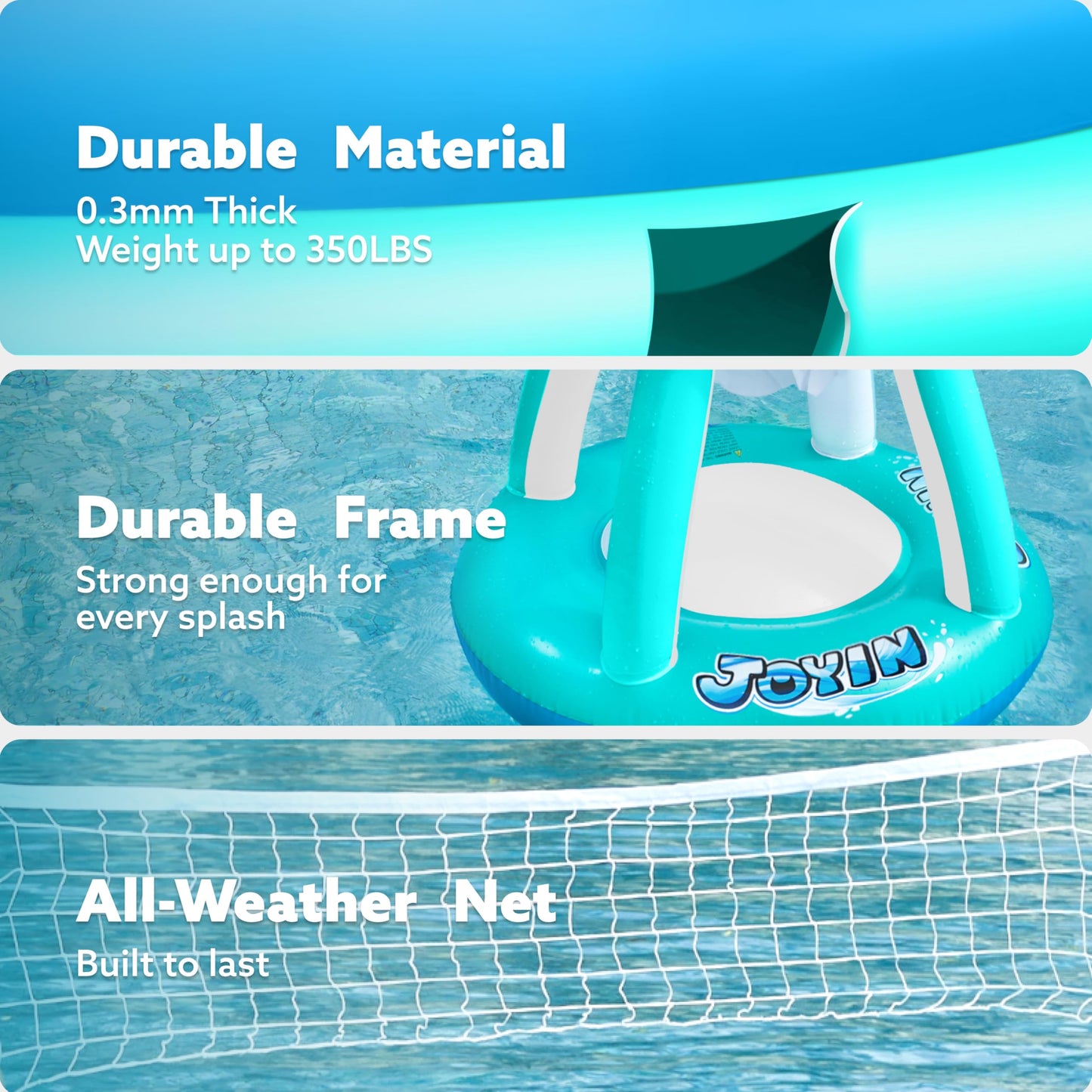 JOYIN Inflatable Volleyball Court & Basketball Hoops Set - 105-inch Pool Court and 27-inch Hoops (Blue)