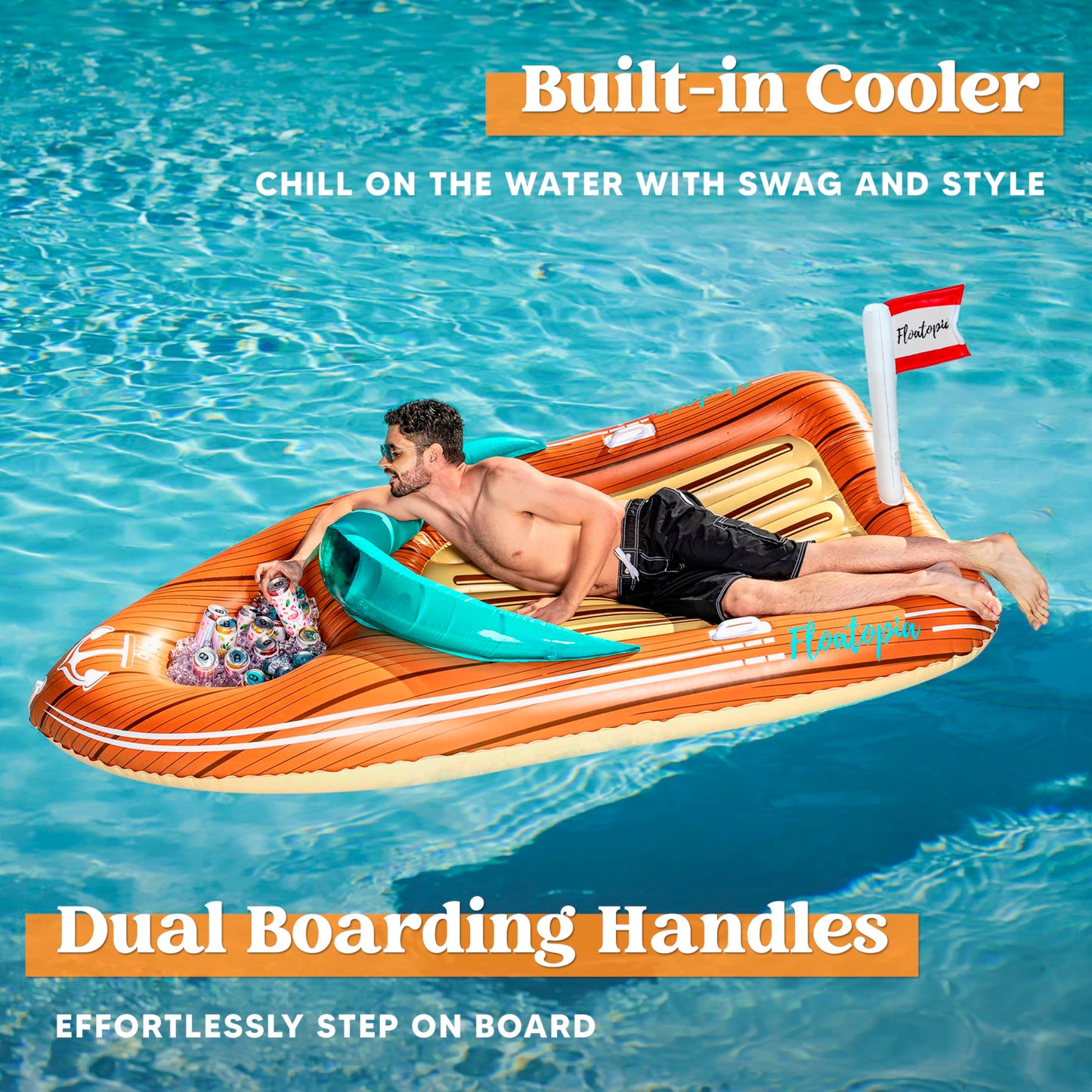 JOYIN Giant Boat Pool Float with Cooler – Two-Person Inflatable Lounger