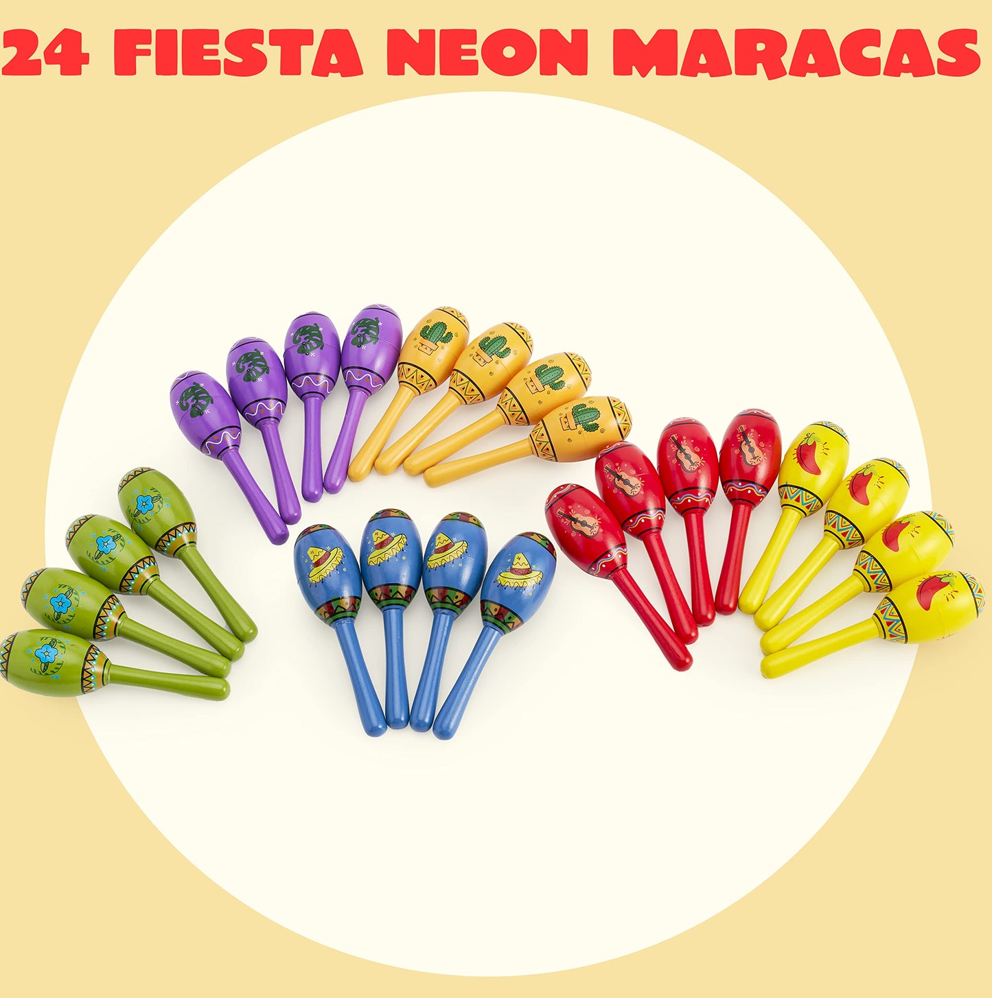 JOYIN 24 Mini Wooden Fiesta Maracas – 6-Color Noisemaker Set for Parties and Kids