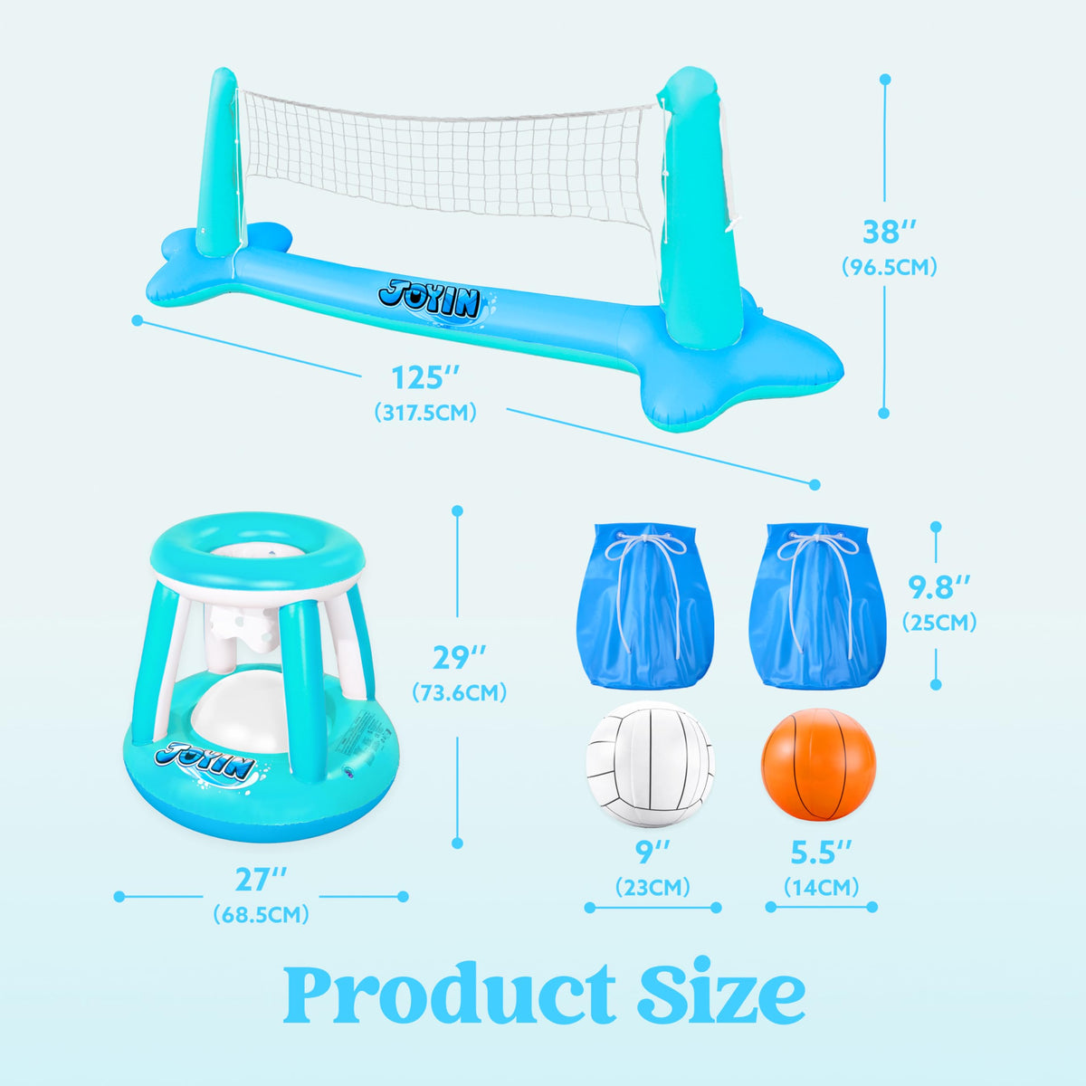 JOYIN XL Inflatable Pool Float Set with 125-in Volleyball Net & 27.6x29-in Basketball Hoop