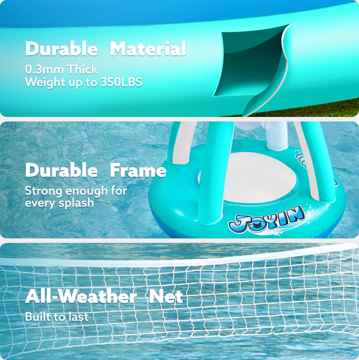 JOYIN XL Inflatable Pool Float Set with 125-in Volleyball Net & 27.6x29-in Basketball Hoop