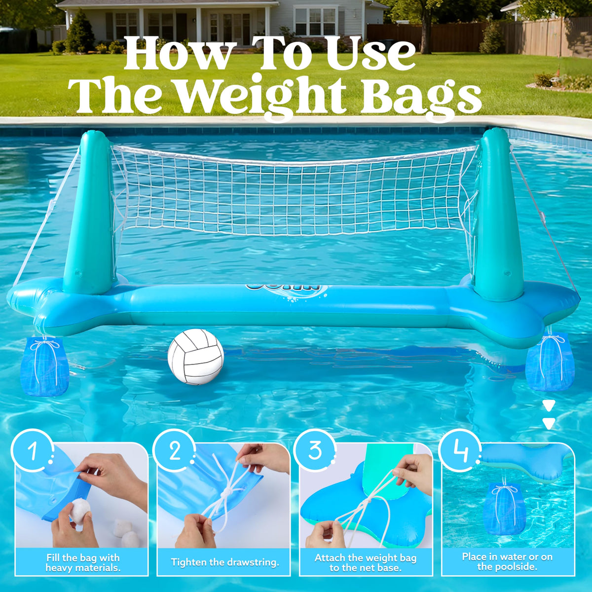 JOYIN XL Inflatable Pool Float Set with 125-in Volleyball Net & 27.6x29-in Basketball Hoop