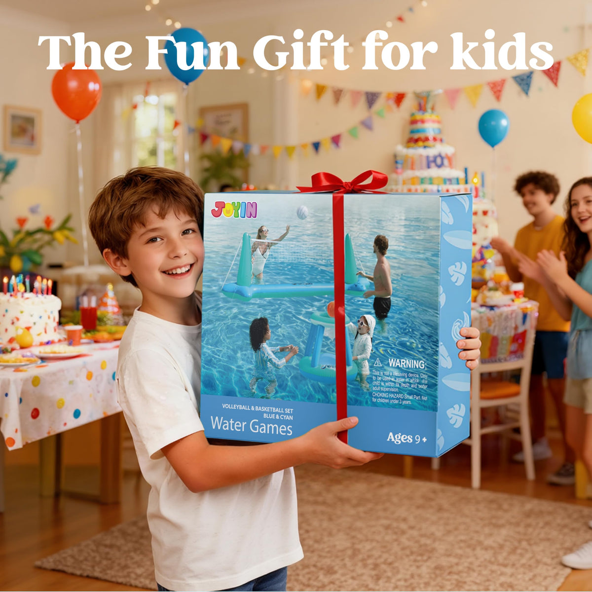 JOYIN XL Inflatable Pool Float Set with 125-in Volleyball Net & 27.6x29-in Basketball Hoop