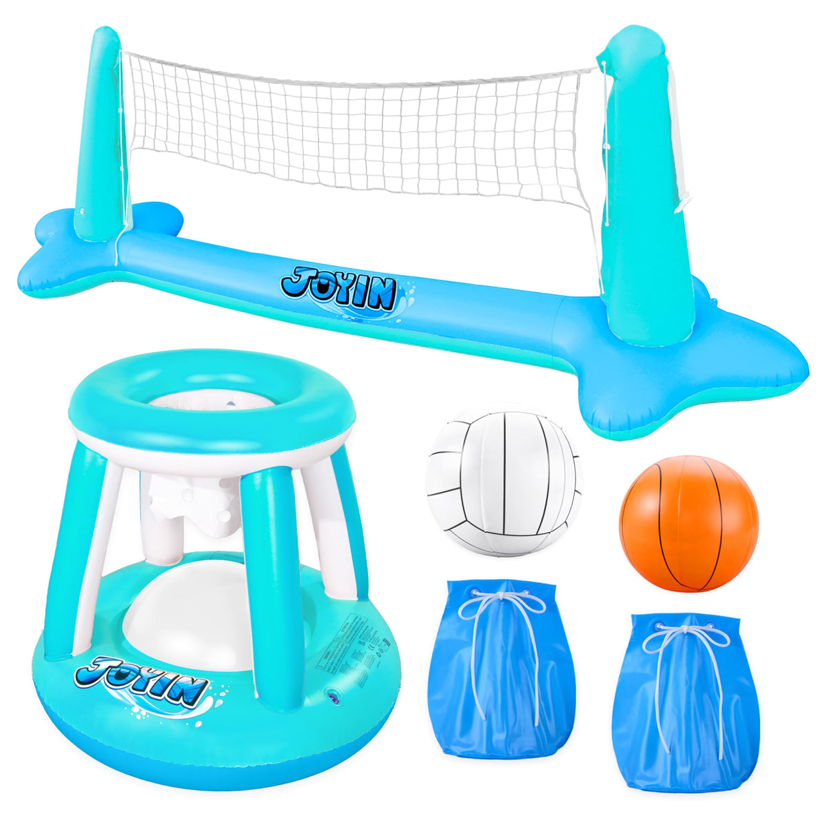 JOYIN XL Inflatable Pool Float Set with 125-in Volleyball Net & 27.6x29-in Basketball Hoop