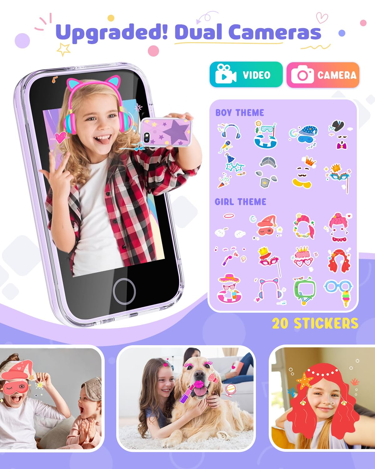 JOYJAM Phone for Kids 3-8 — 3.5-inch Touchscreen Learning Phone with Dual Camera, ABC & Landmarks, Habit Tracker