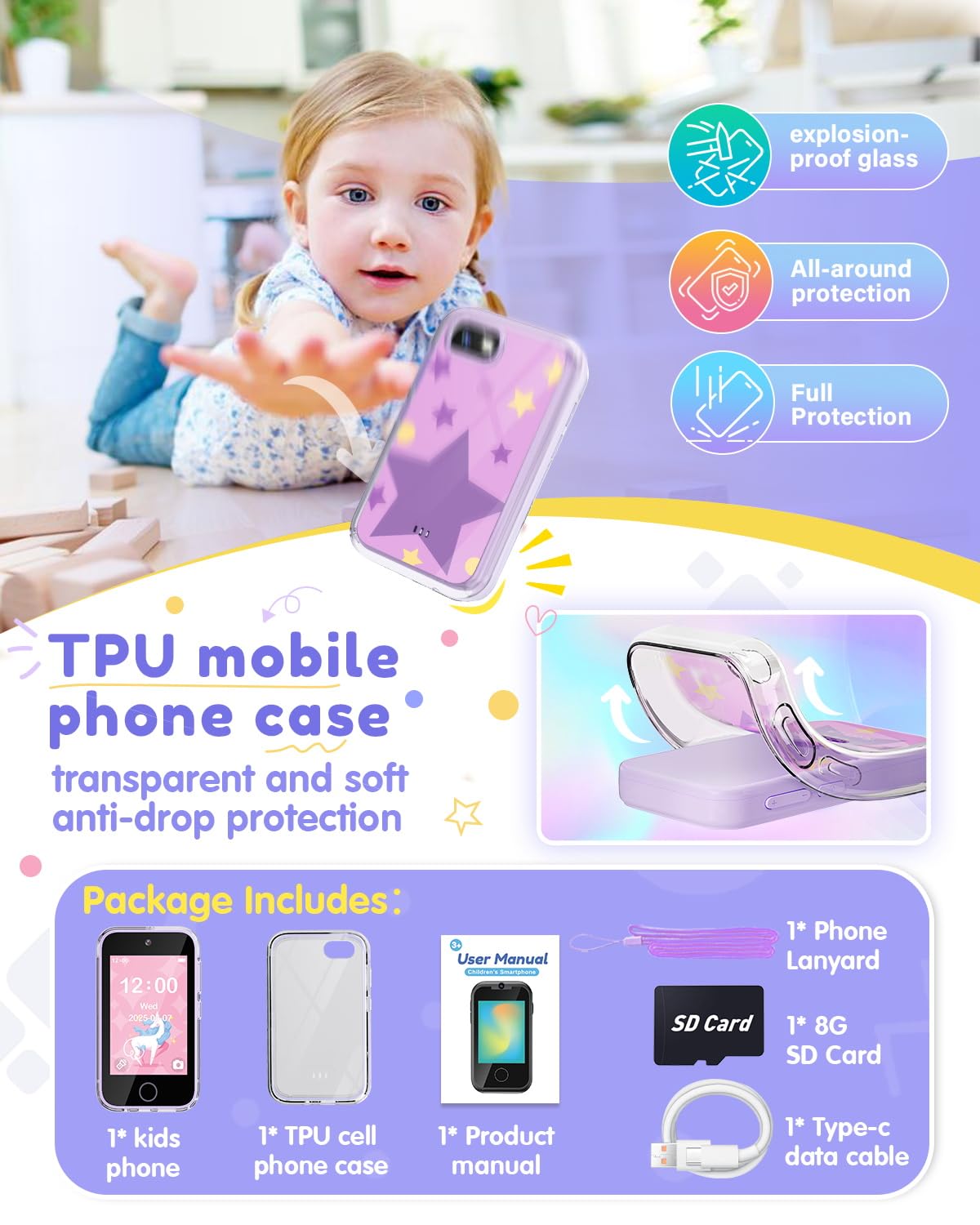 JOYJAM Phone for Kids 3-8 — 3.5-inch Touchscreen Learning Phone with Dual Camera, ABC & Landmarks, Habit Tracker