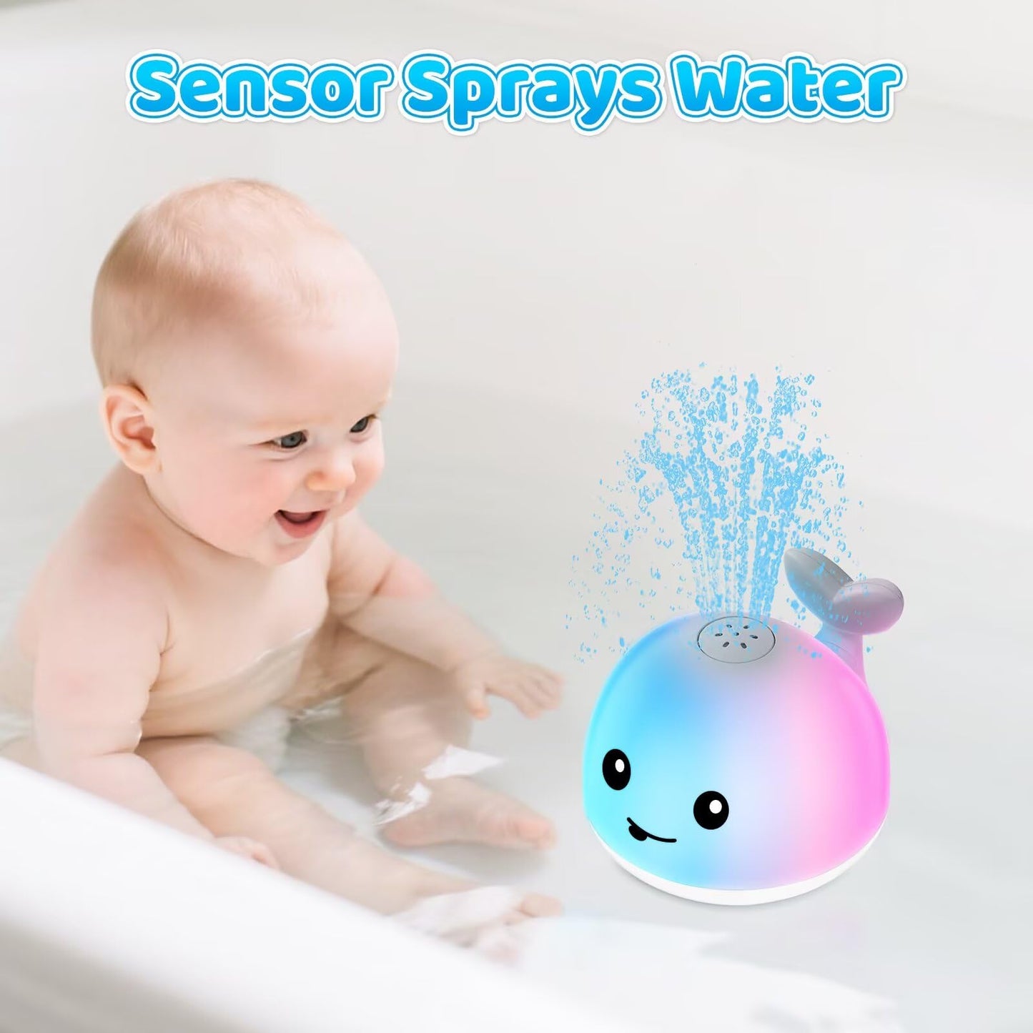 JoyLEME Light-Up Whale Bath Toy — USB Rechargeable Water Sprinkler for Babies & Toddlers