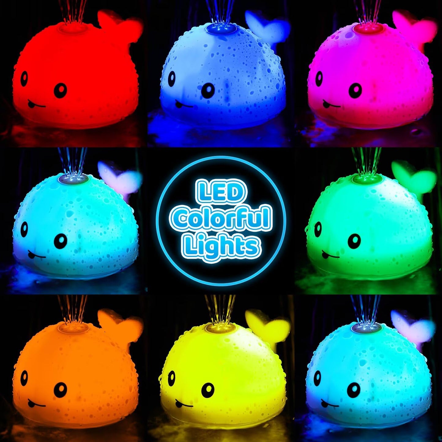 JoyLEME Light-Up Whale Bath Toy — USB Rechargeable Water Sprinkler for Babies & Toddlers