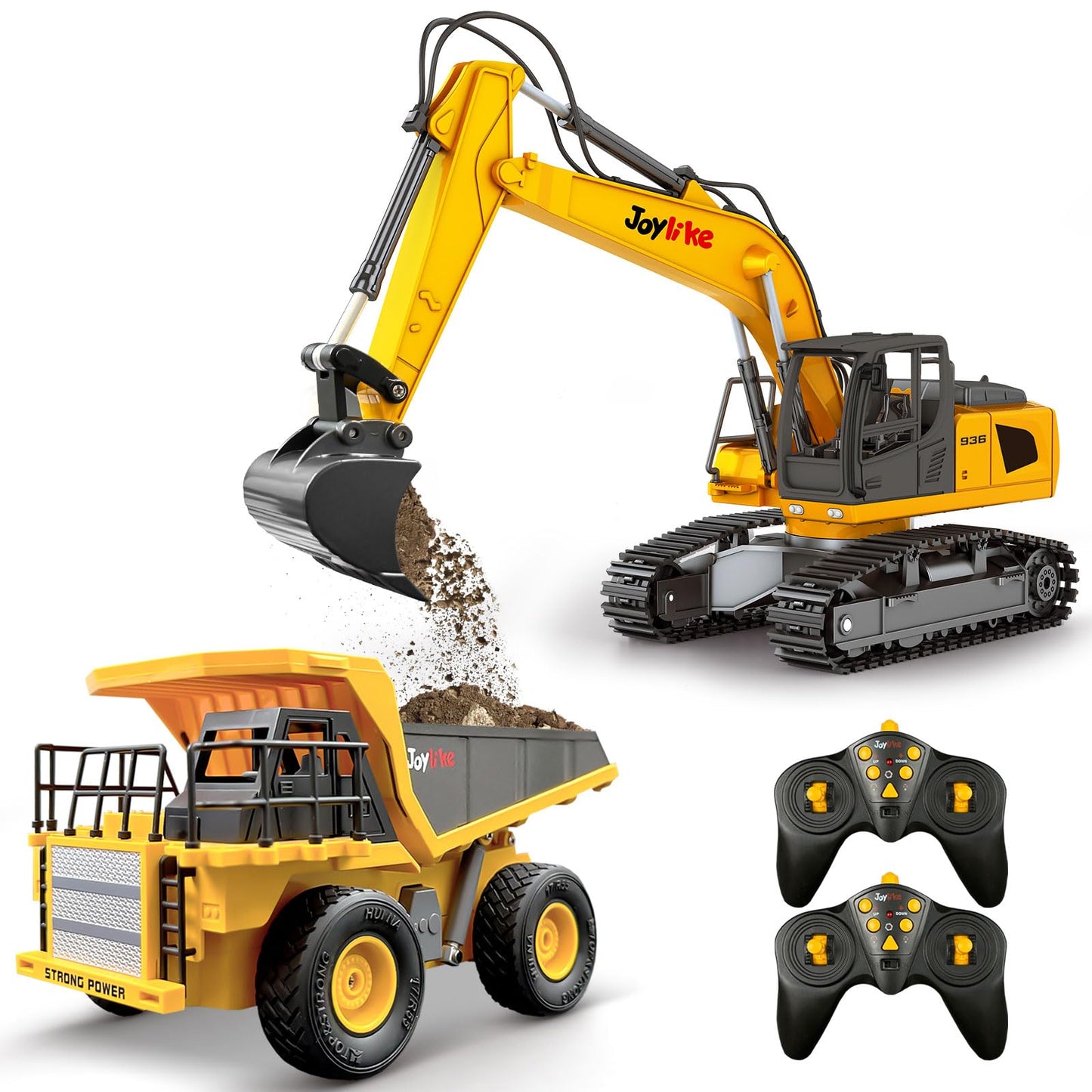 Joylike RC Excavator & Dump Truck Toy Set - 2.4GHz Metal RC with Lights & Sounds, 1:24 Scale