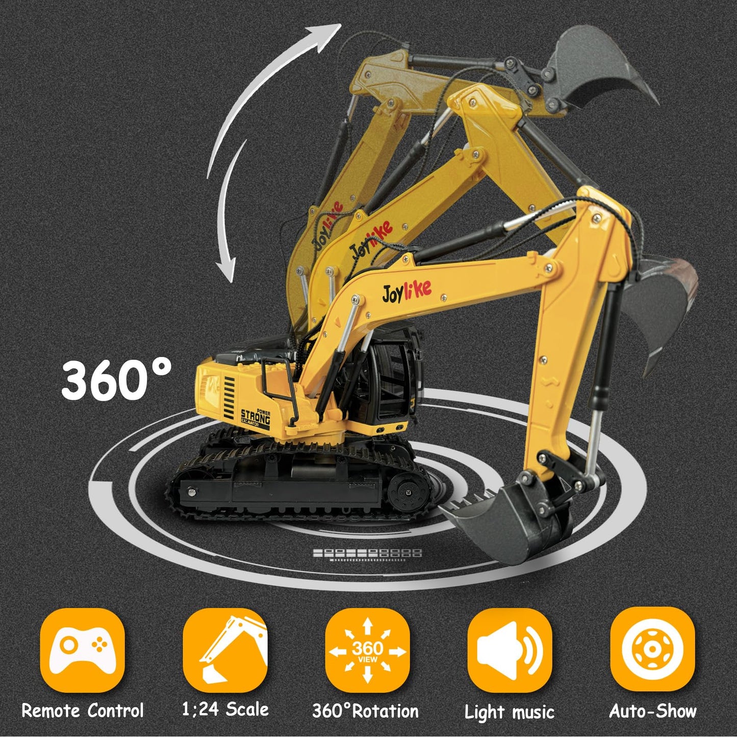 Joylike RC Excavator & Dump Truck Toy Set - 2.4GHz Metal RC with Lights & Sounds, 1:24 Scale