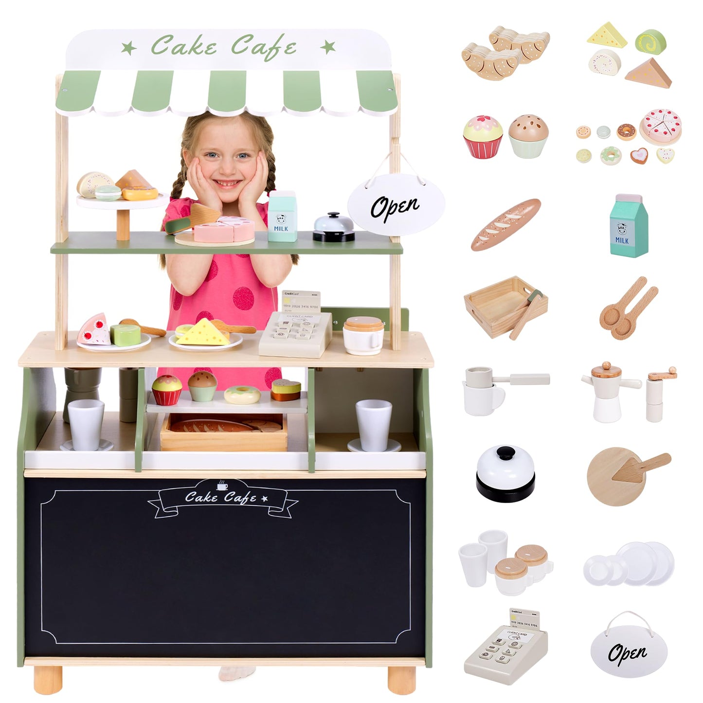 Joylike Wooden Coffee Shop Play Set – 37-Piece Pretend Café & Bakery Toy for Kids 3–6