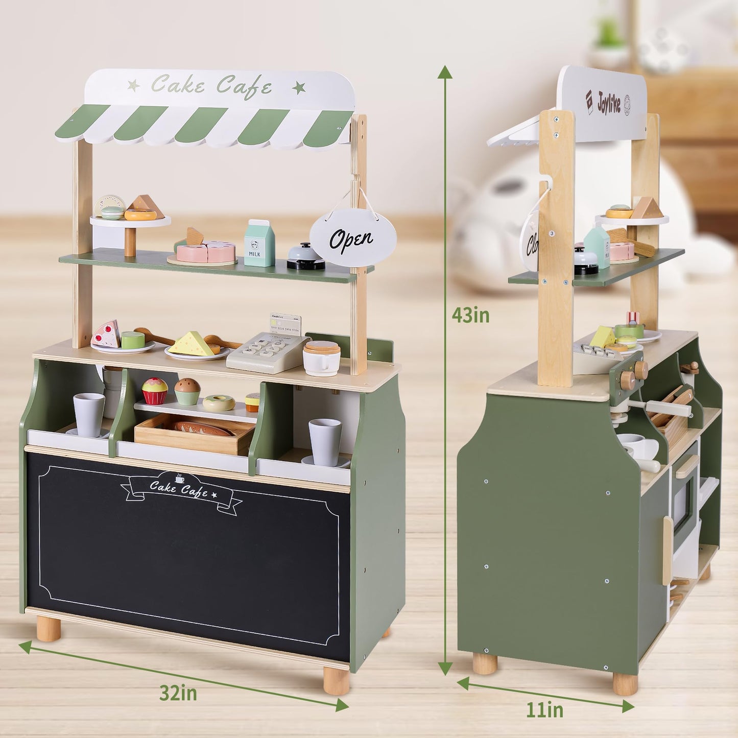 Joylike Wooden Coffee Shop Play Set – 37-Piece Pretend Café & Bakery Toy for Kids 3–6