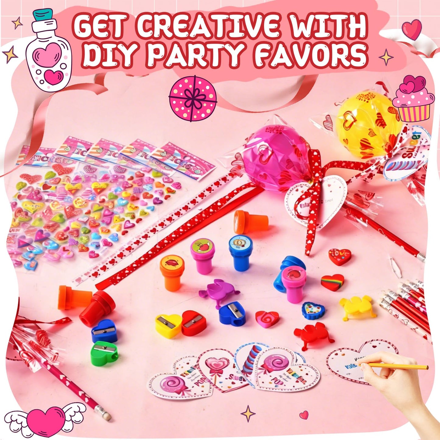 JOYLOKY 240pcs Valentines Day Stationery Set for Kids | Giant Lollipop & 24 Cards