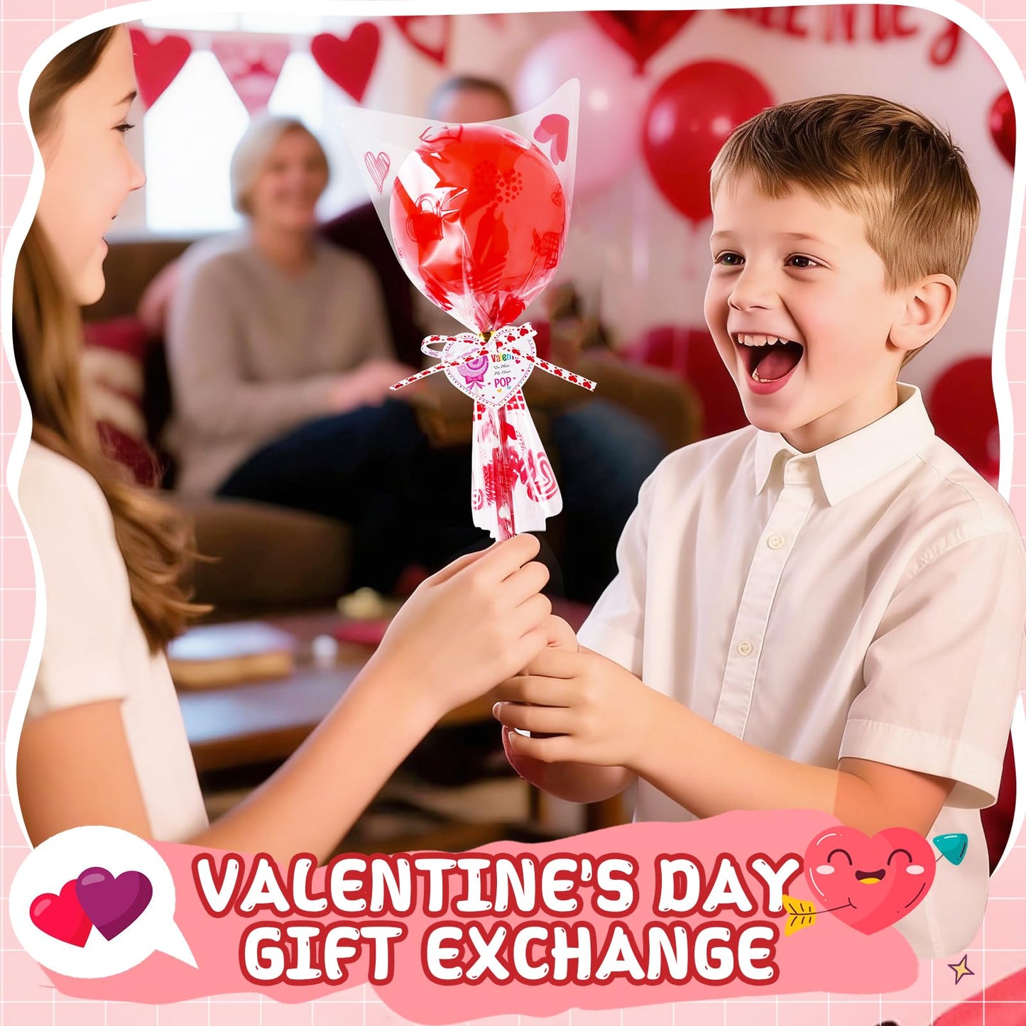 JOYLOKY 240pcs Valentines Day Stationery Set for Kids | Giant Lollipop & 24 Cards