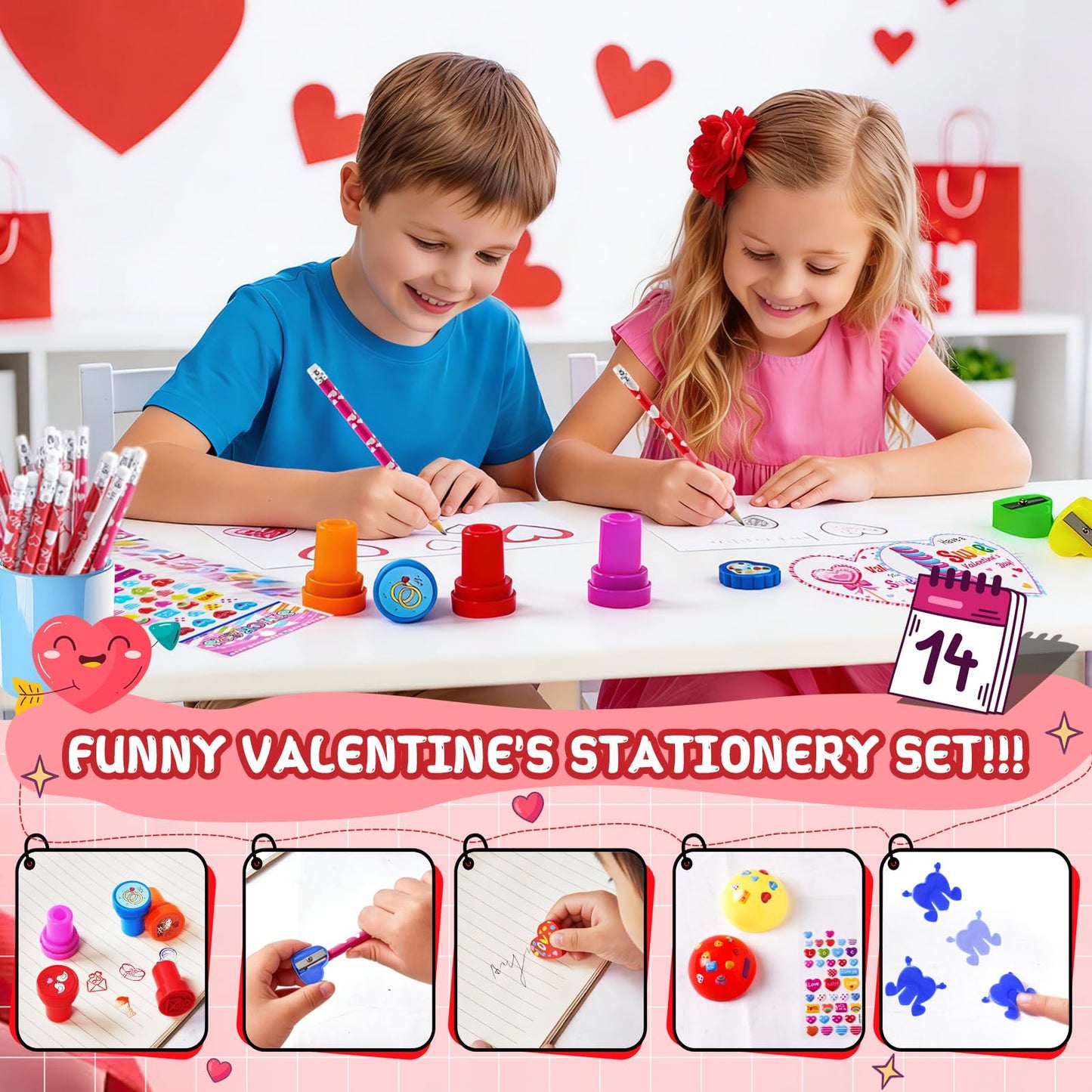 JOYLOKY 240pcs Valentines Day Stationery Set for Kids | Giant Lollipop & 24 Cards
