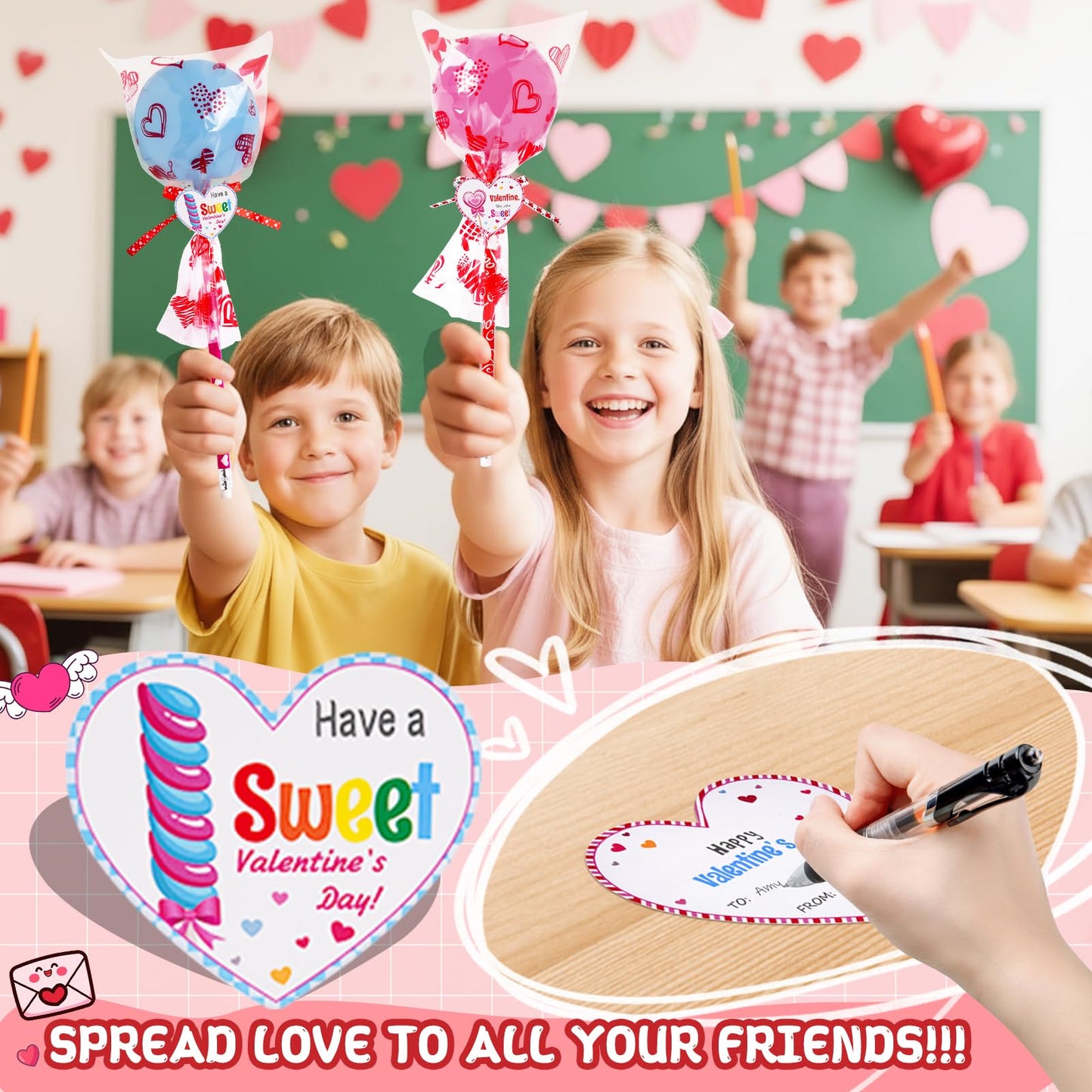 JOYLOKY 240pcs Valentines Day Stationery Set for Kids | Giant Lollipop & 24 Cards