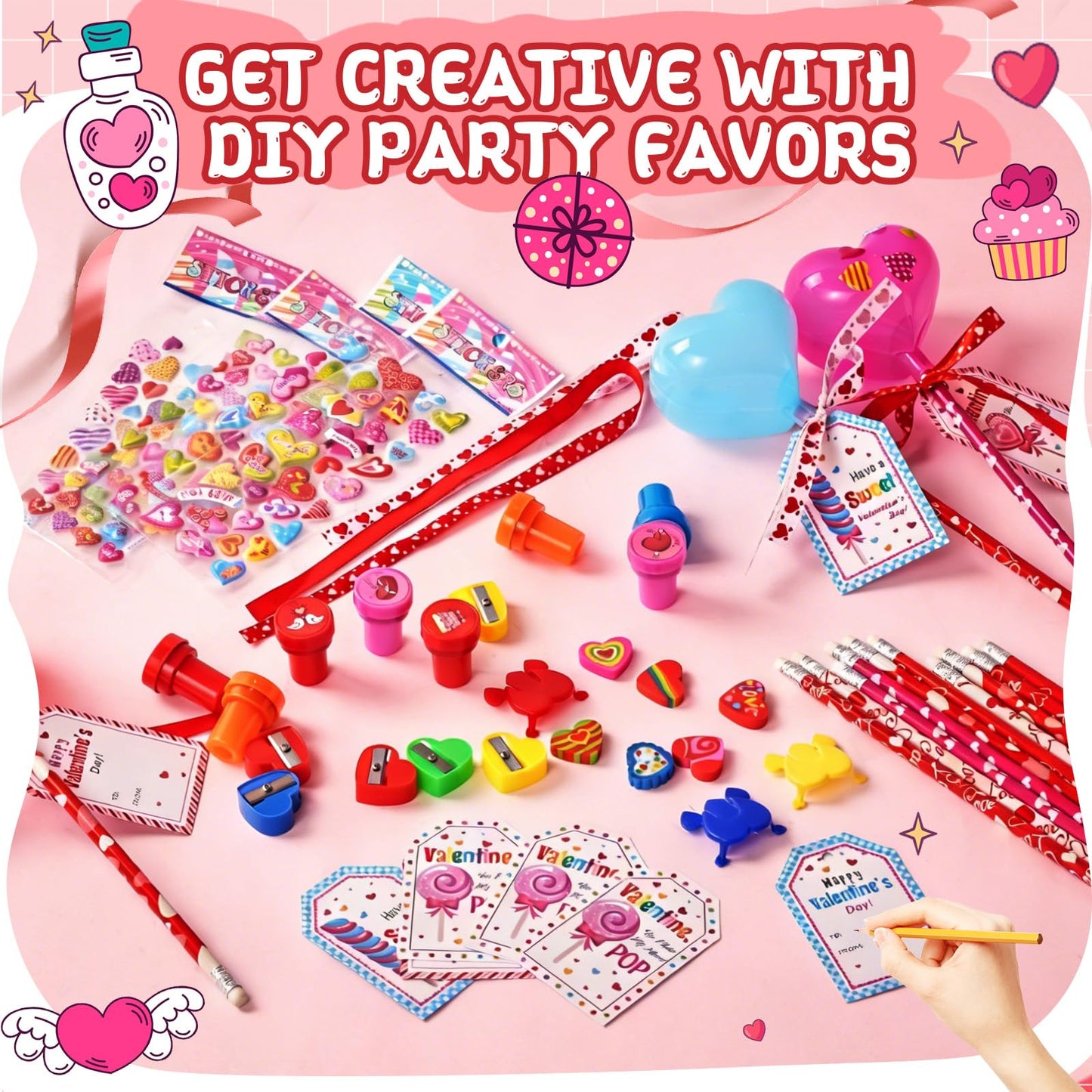 JOYLOKY 216pcs Valentine Stationery Set for Kids | 24 Cards, 24 Heart Containers & More