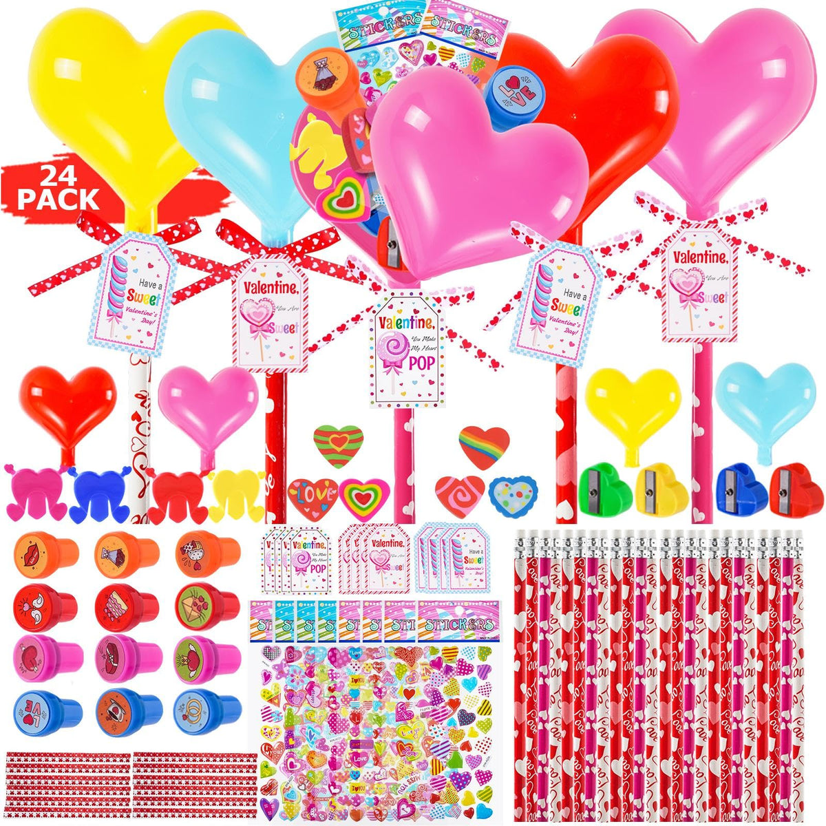 JOYLOKY 216pcs Valentine Stationery Set for Kids | 24 Cards, 24 Heart Containers & More