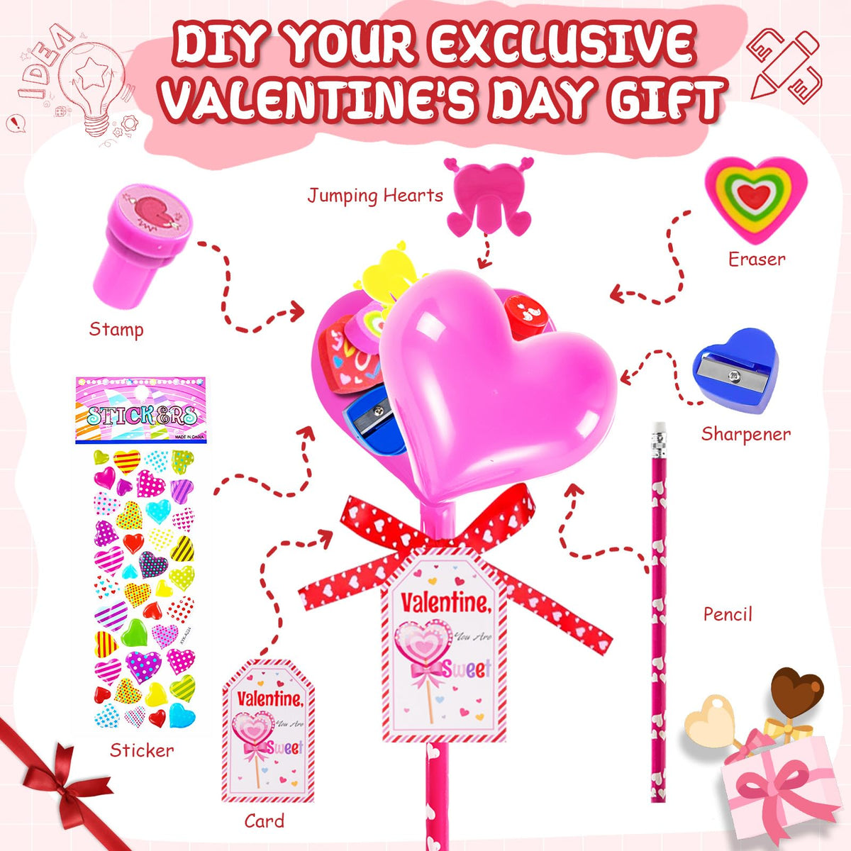 JOYLOKY 216pcs Valentine Stationery Set for Kids | 24 Cards, 24 Heart Containers & More
