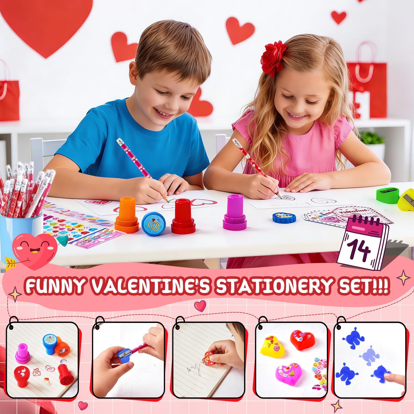 JOYLOKY 216pcs Valentine Stationery Set for Kids | 24 Cards, 24 Heart Containers & More