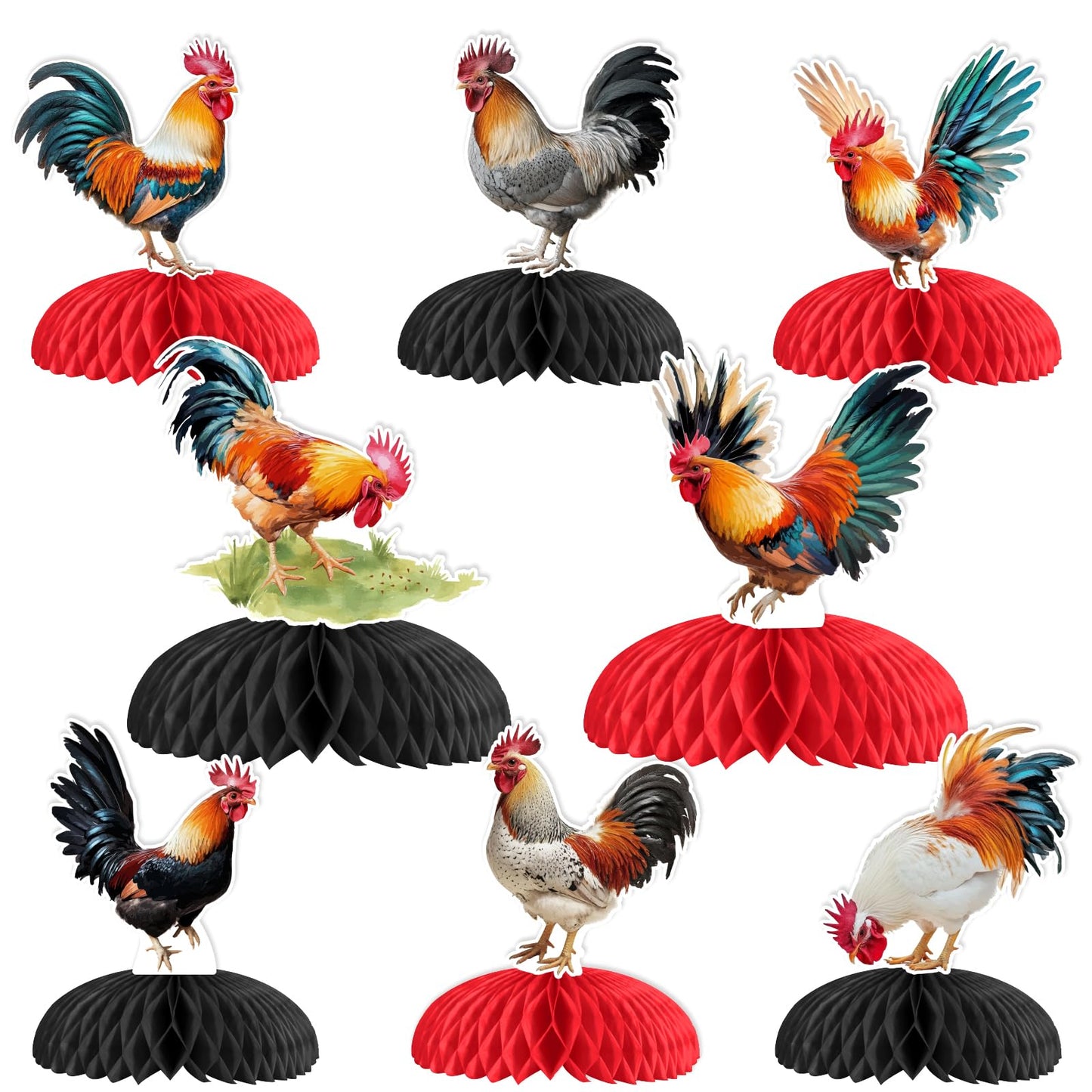 JOYMEMO 8-Piece Rooster Honeycomb Centerpieces | Chicken Farm Party Supplies
