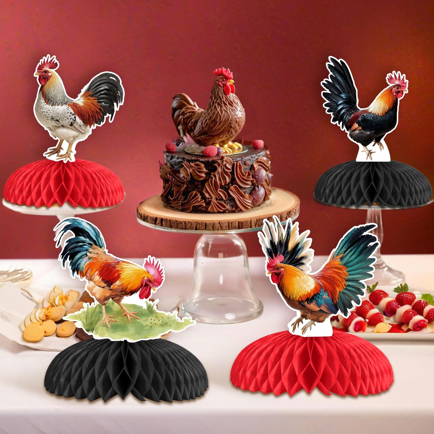 JOYMEMO 8-Piece Rooster Honeycomb Centerpieces | Chicken Farm Party Supplies