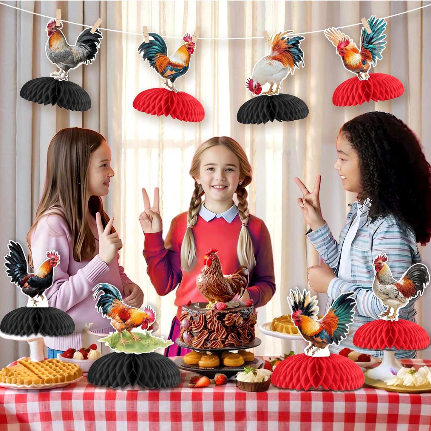 JOYMEMO 8-Piece Rooster Honeycomb Centerpieces | Chicken Farm Party Supplies