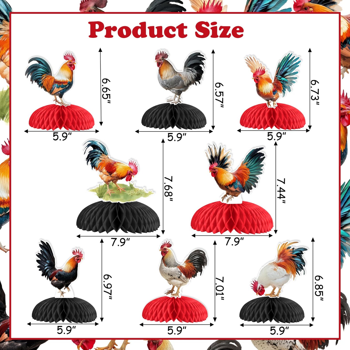 JOYMEMO 8-Piece Rooster Honeycomb Centerpieces | Chicken Farm Party Supplies