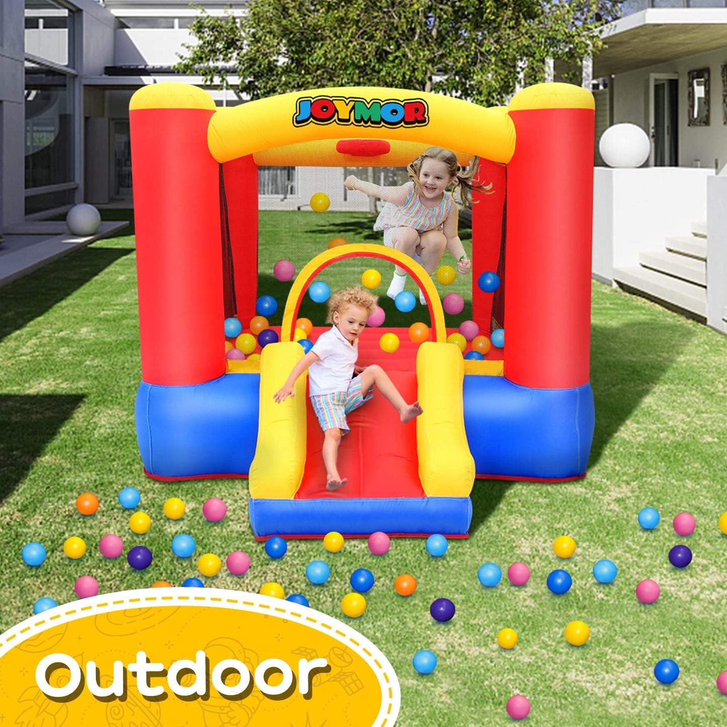 JOYMOR Inflatable Indoor Bounce House with Slide & Basketball Hoop | Easy Setup for Kids 3-10